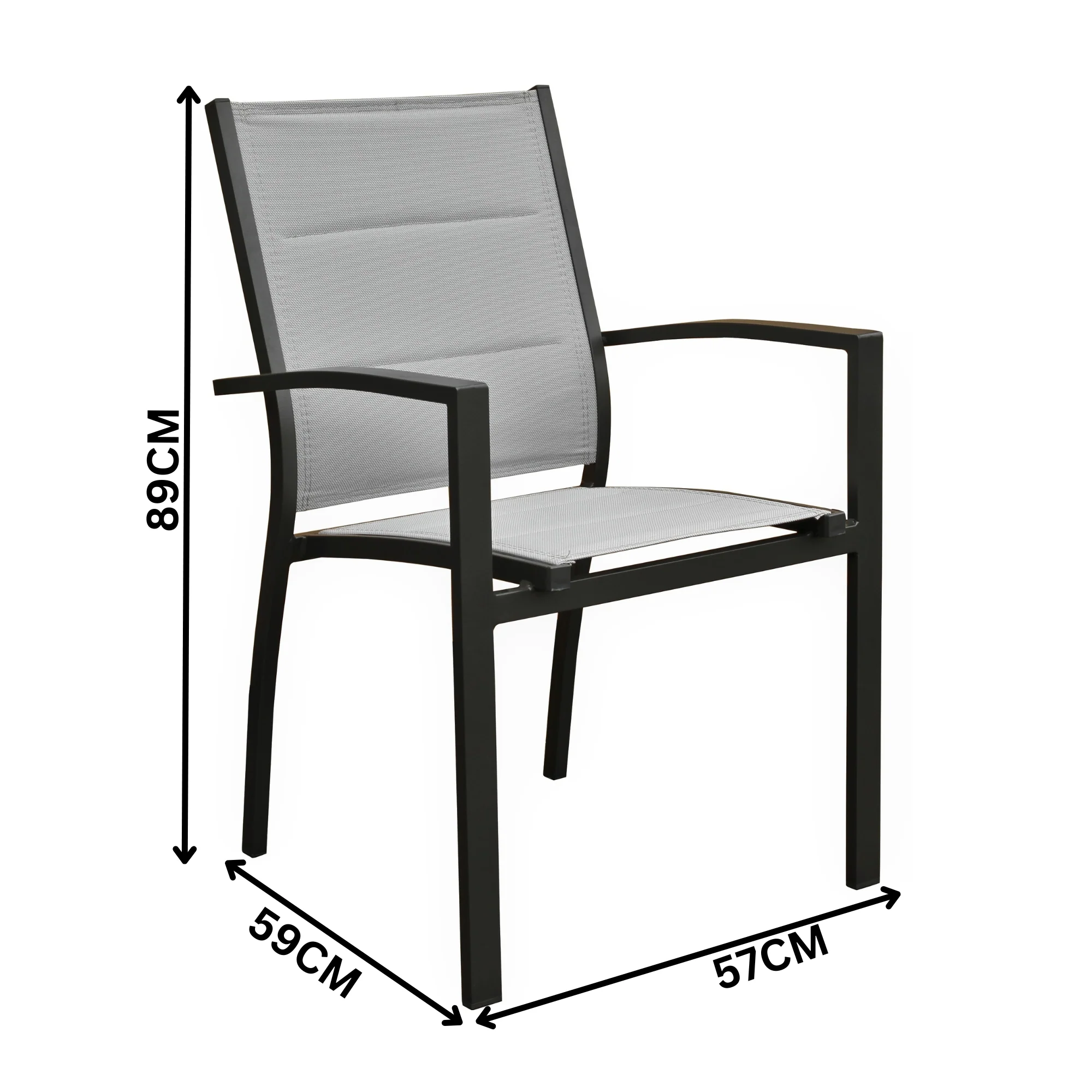 Danum 9pc Set Outdoor Dining Set 200cm Aluminium Table 8 Chair Charcoal Grey - Image 3