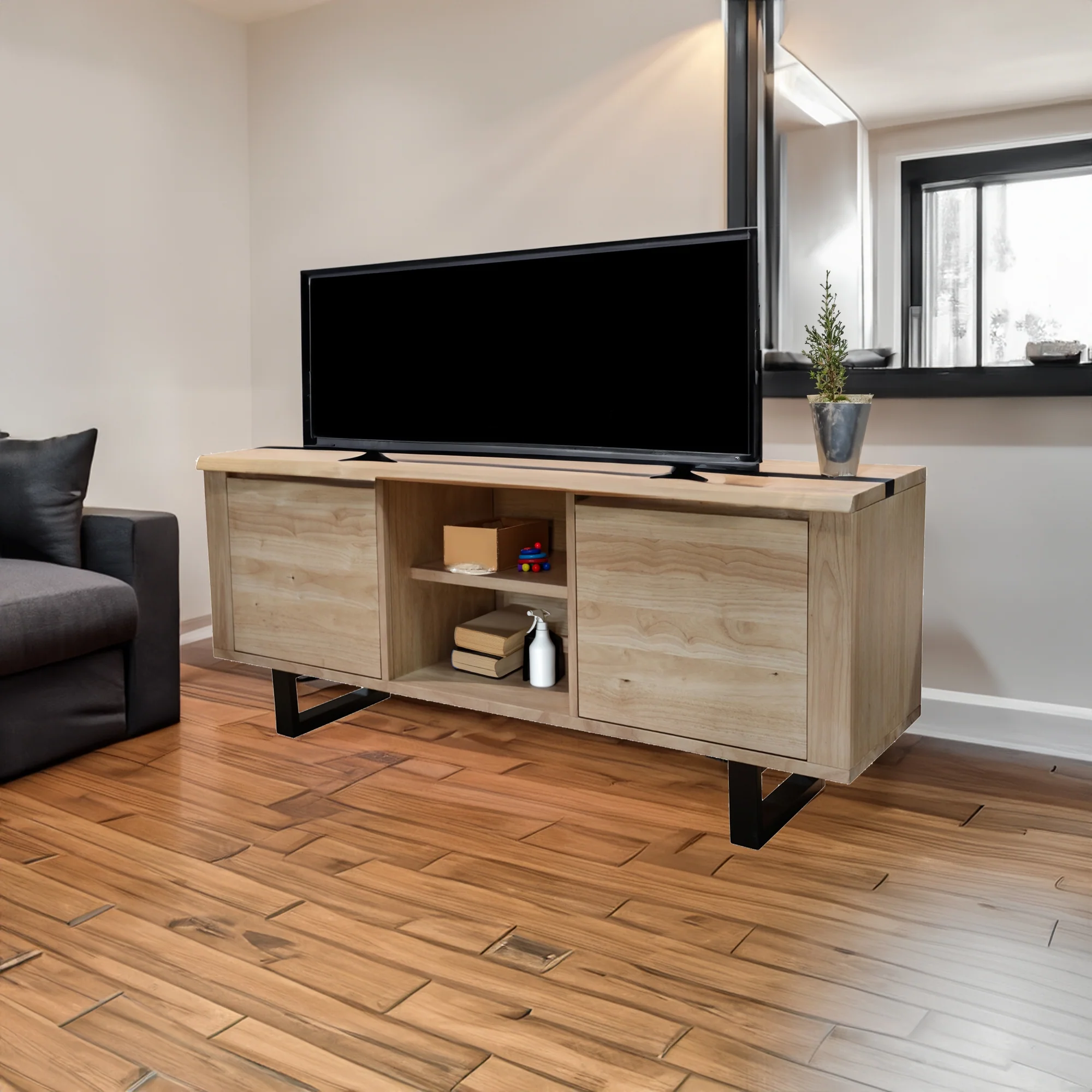 Dori 170cm ETU Entertainment TV Unit Black Natural - Image 2
