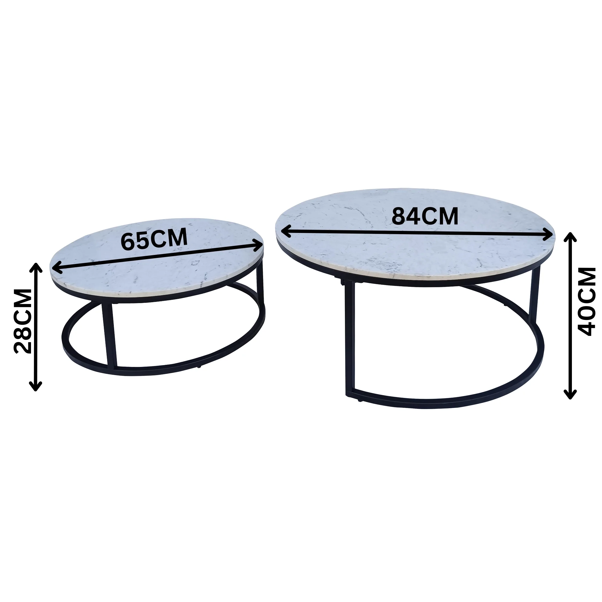 Duet 2pc Set Round Nesting Coffee Table Marble Top White - Image 2