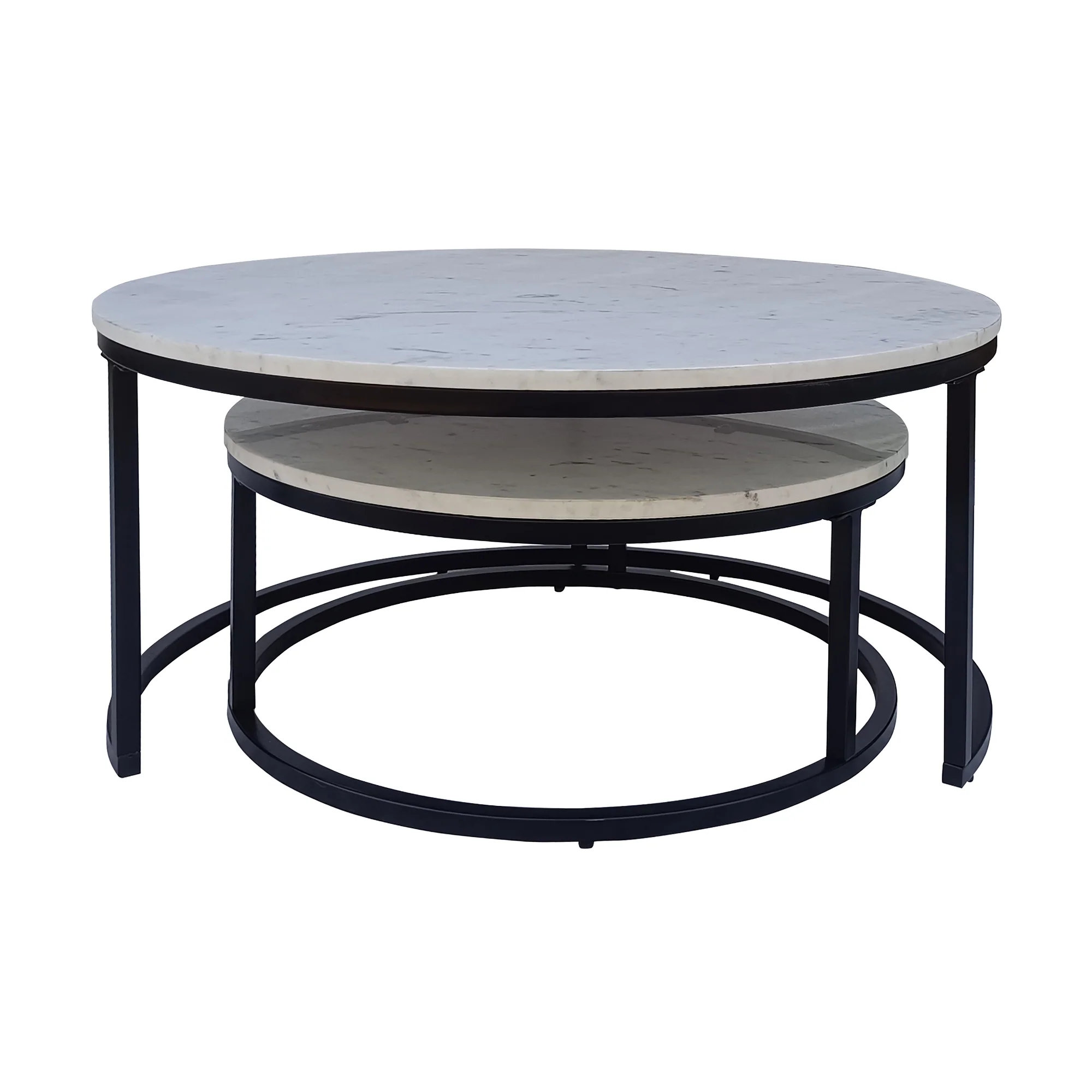Duet 2pc Set Round Nesting Coffee Table Marble Top White - Image 3