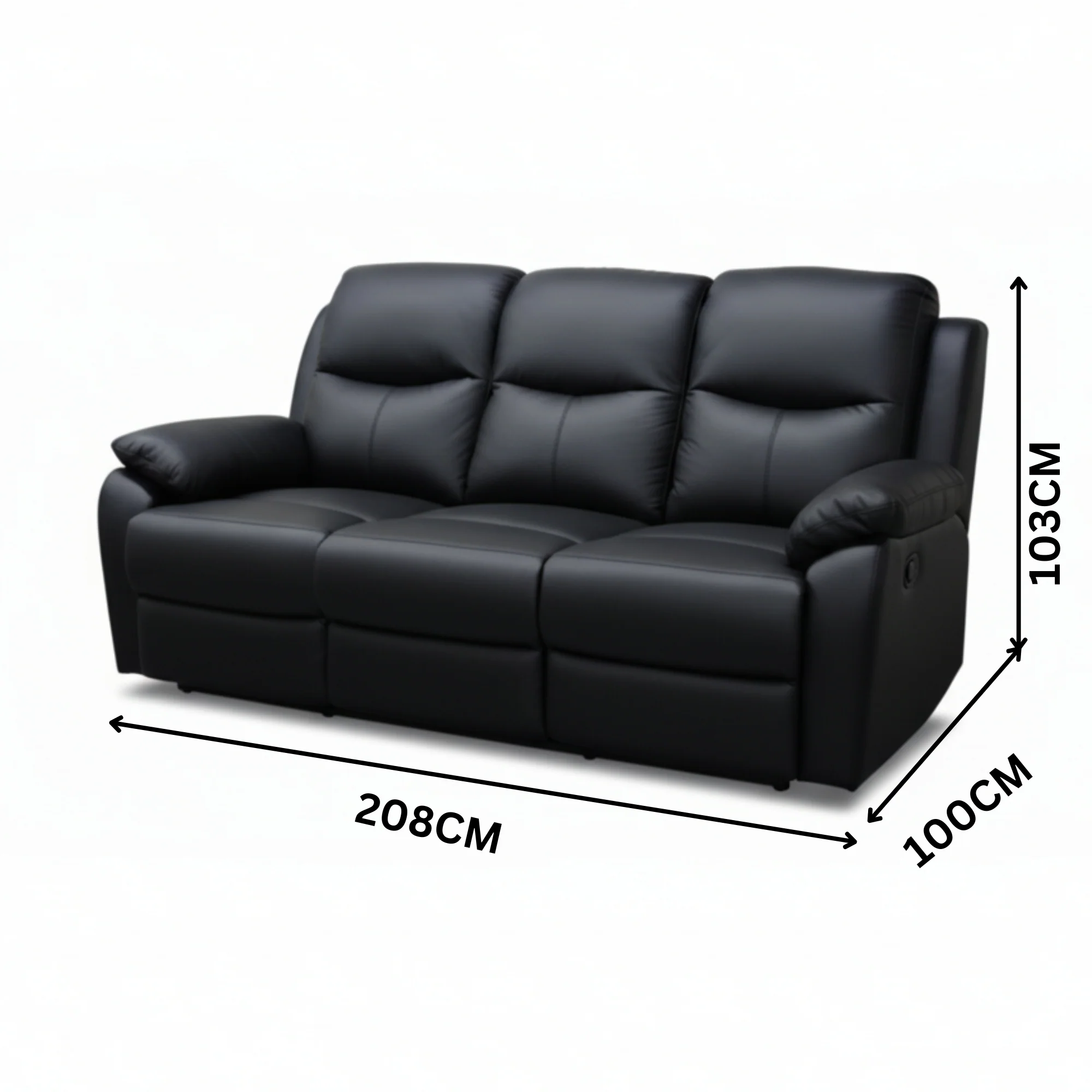 Duke 3 Seater Manual Recliner Genuine Leather Black - Image 3