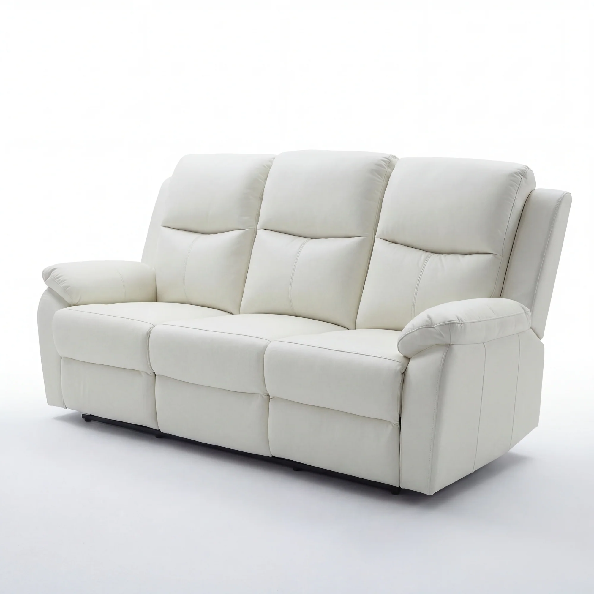 Duke 3 Seater Manual Recliner Genuine Leather Off White - Image 2