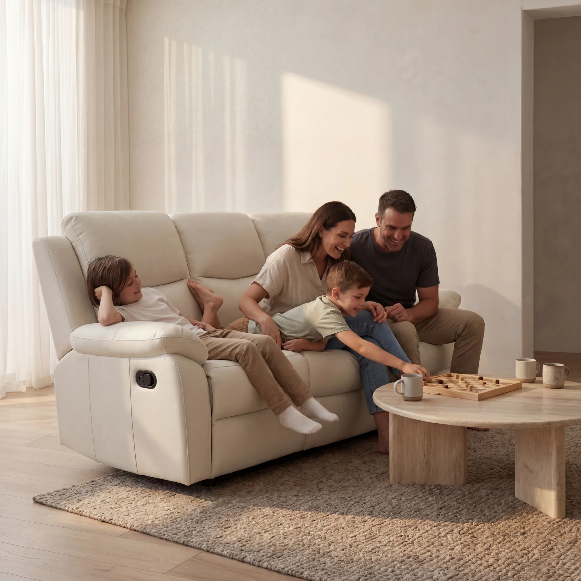 Duke 3 Seater Manual Recliner Genuine Leather Off White - Image 3