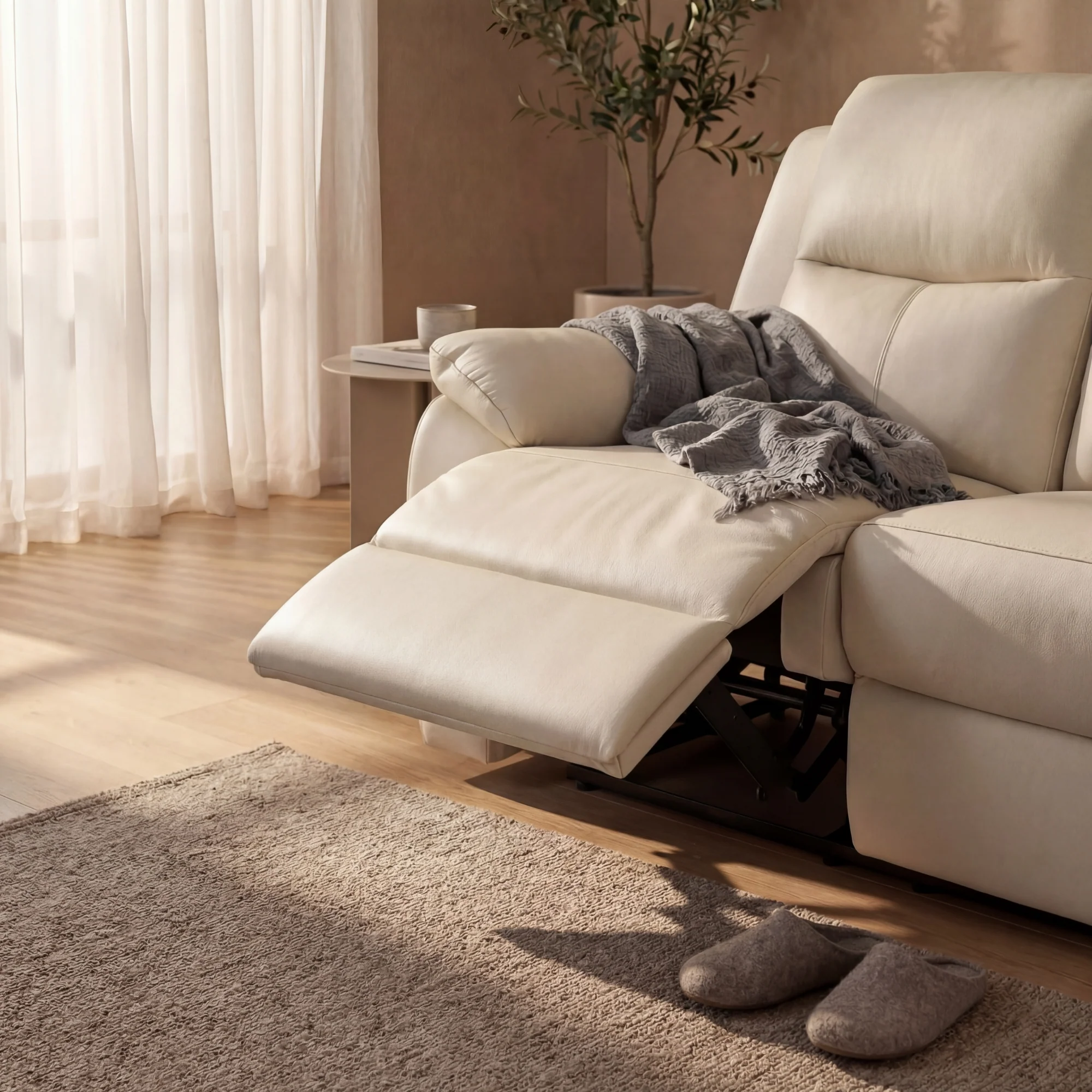 Duke 3 Seater Manual Recliner Genuine Leather Off White - Image 4