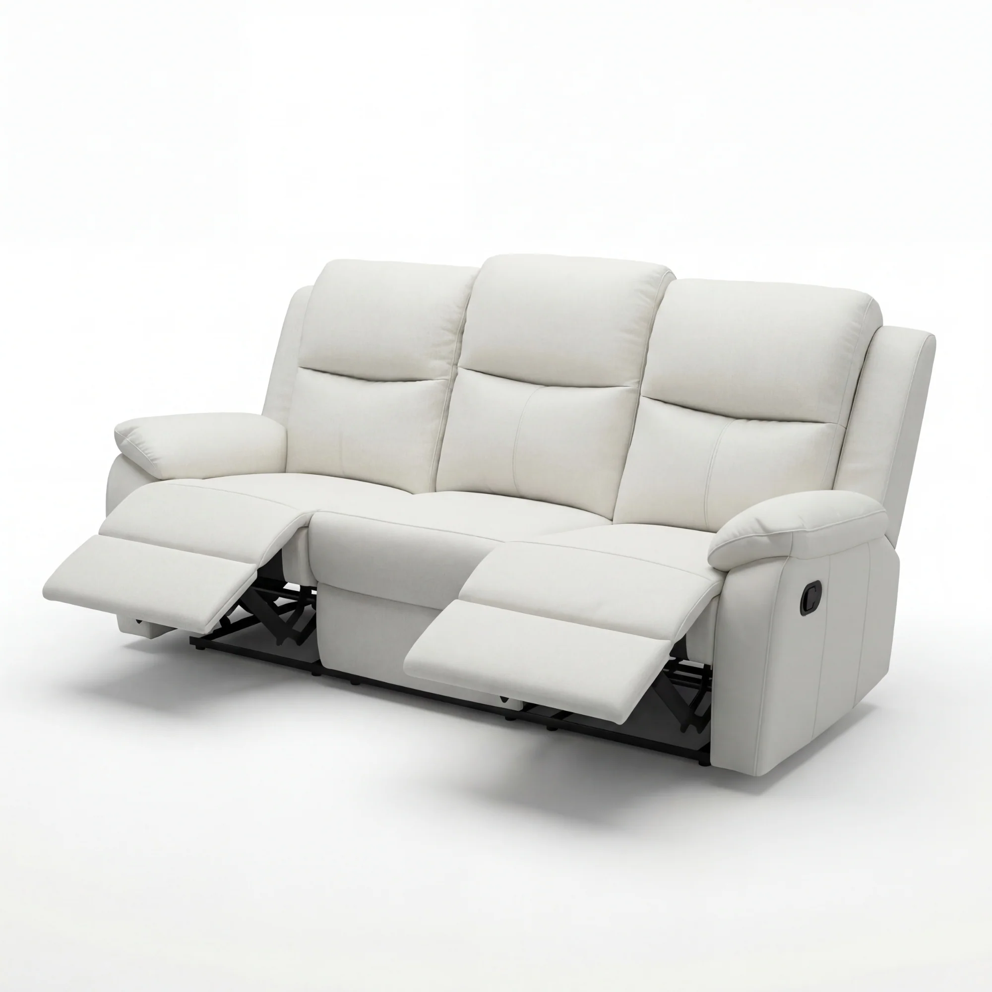 Duke 3 Seater Manual Recliner Genuine Leather Off White - Image 6