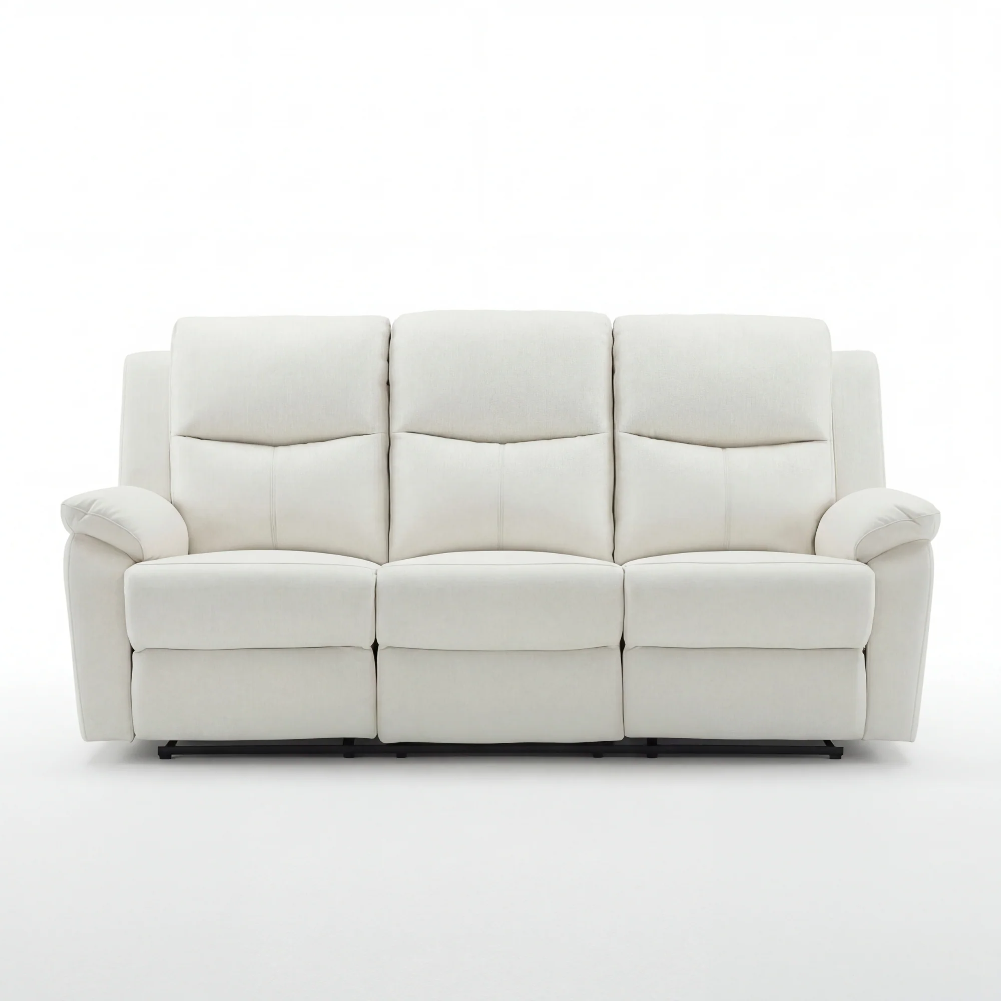 Duke 3 Seater Manual Recliner Genuine Leather Off White - Image 7
