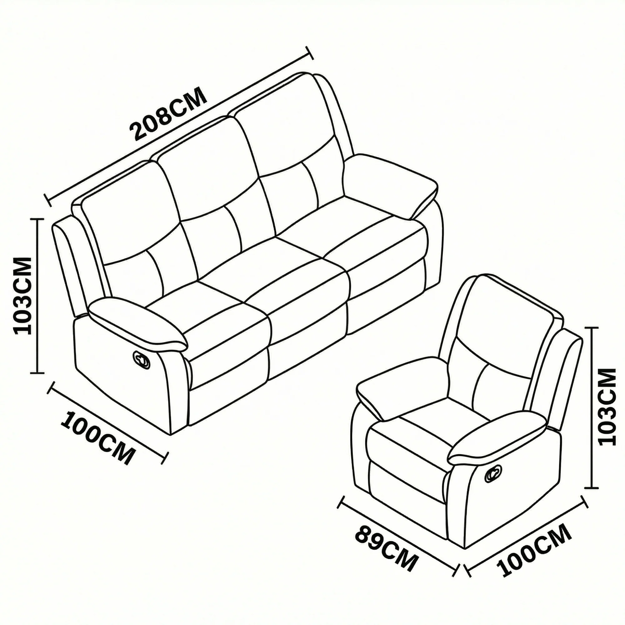Duke 3 Seater Manual Recliner Genuine Leather Off White - Image 8