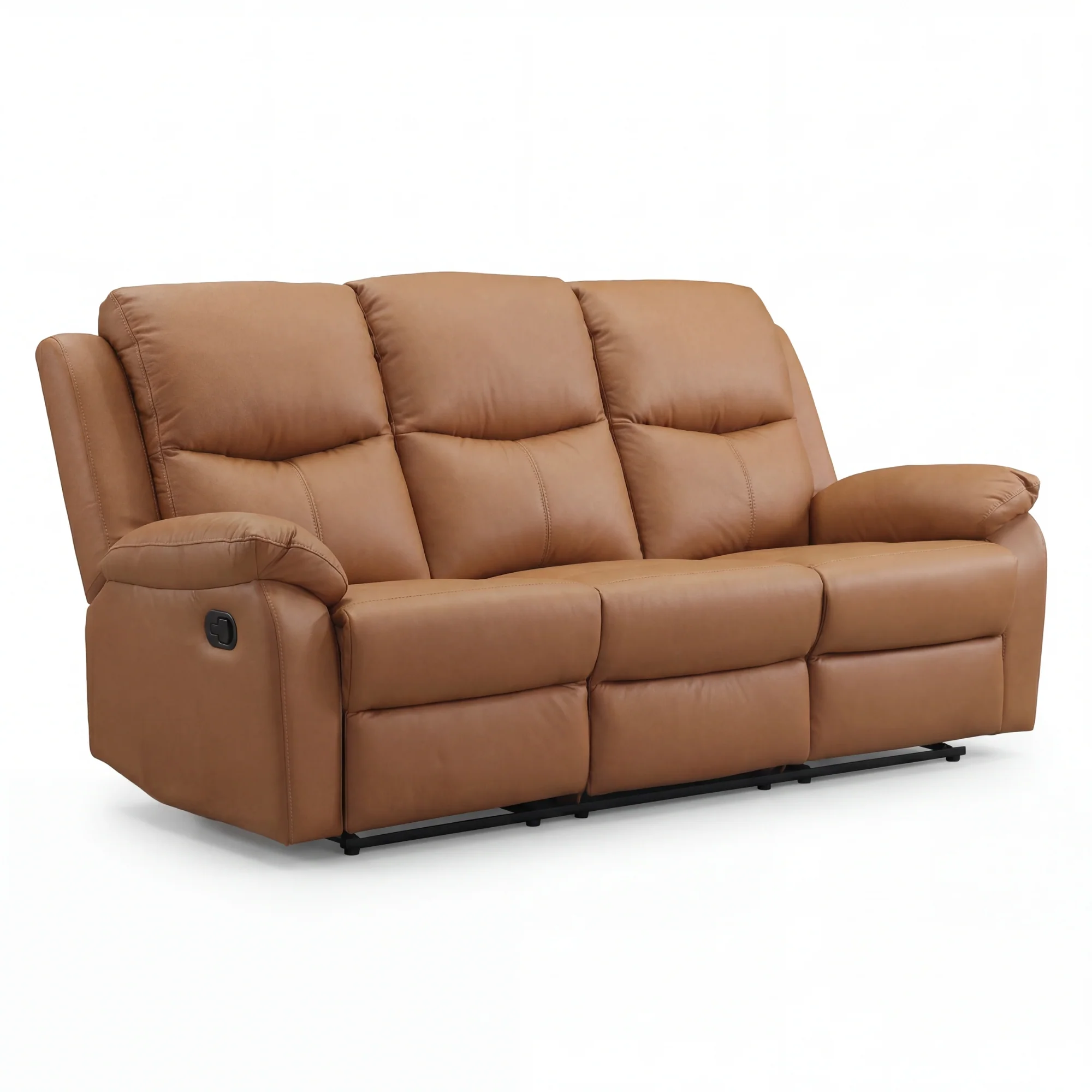 Duke 3 Seater Manual Recliner Genuine Leather Tan - Image 2