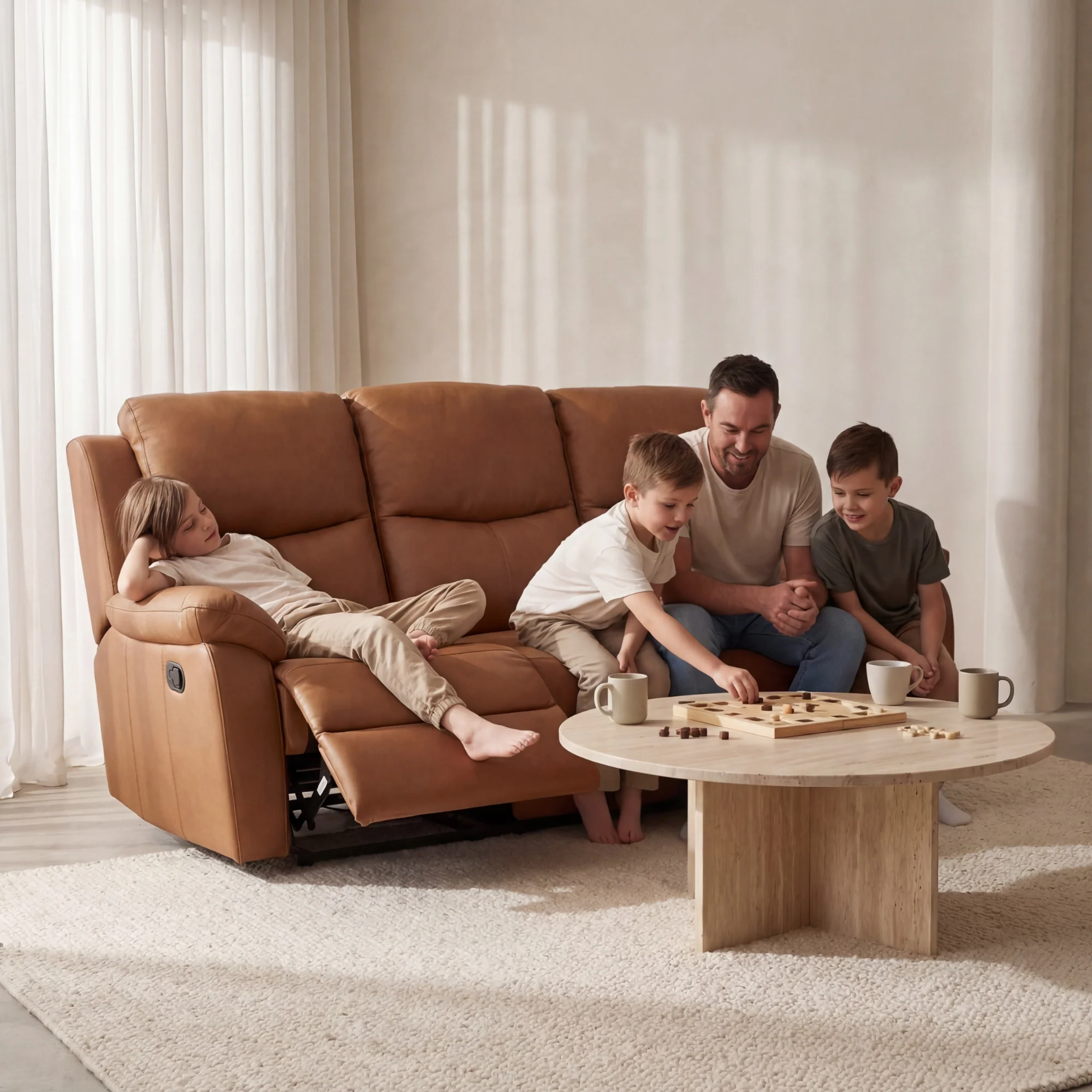 Duke 3 Seater Manual Recliner Genuine Leather Tan - Image 3