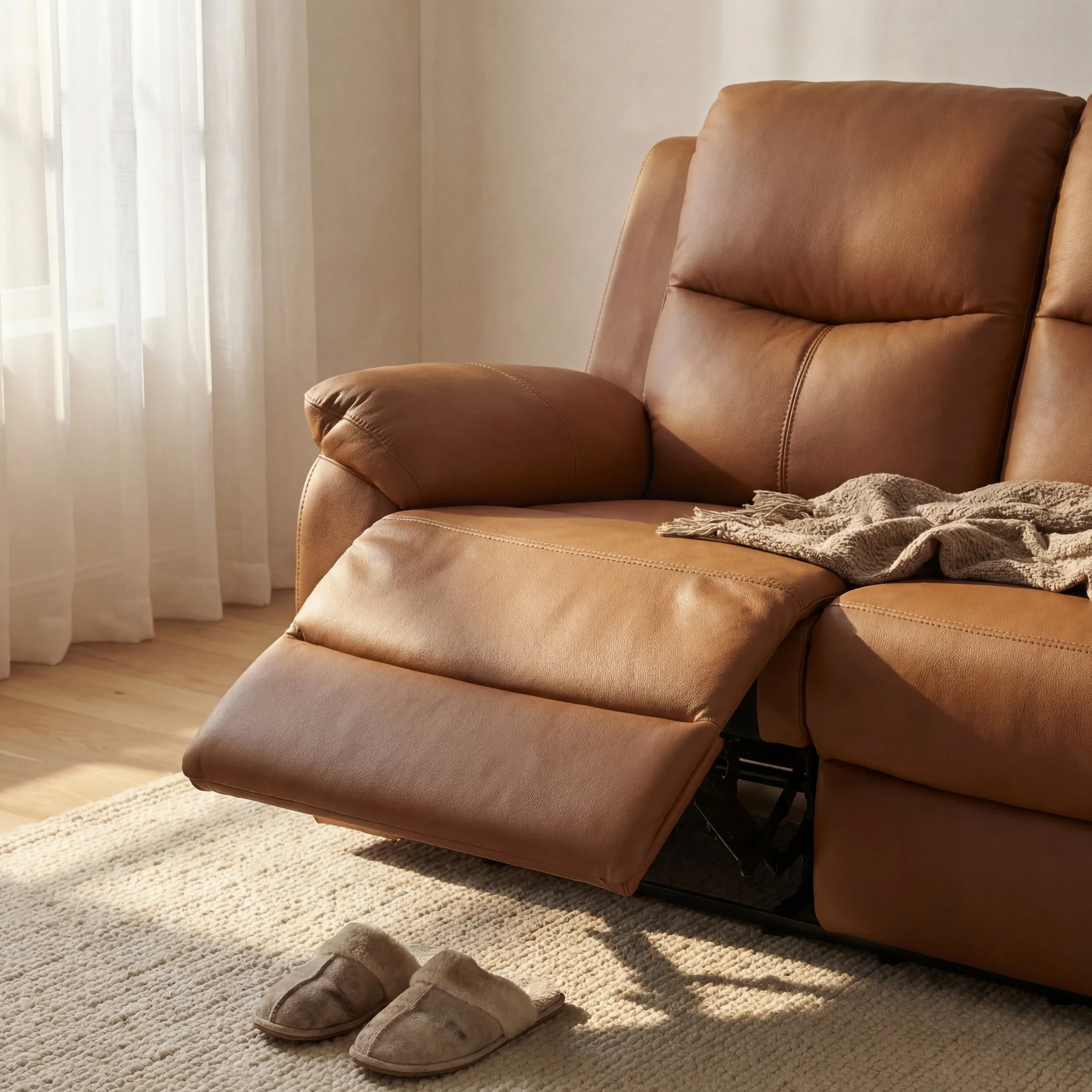 Duke 3 Seater Manual Recliner Genuine Leather Tan - Image 4