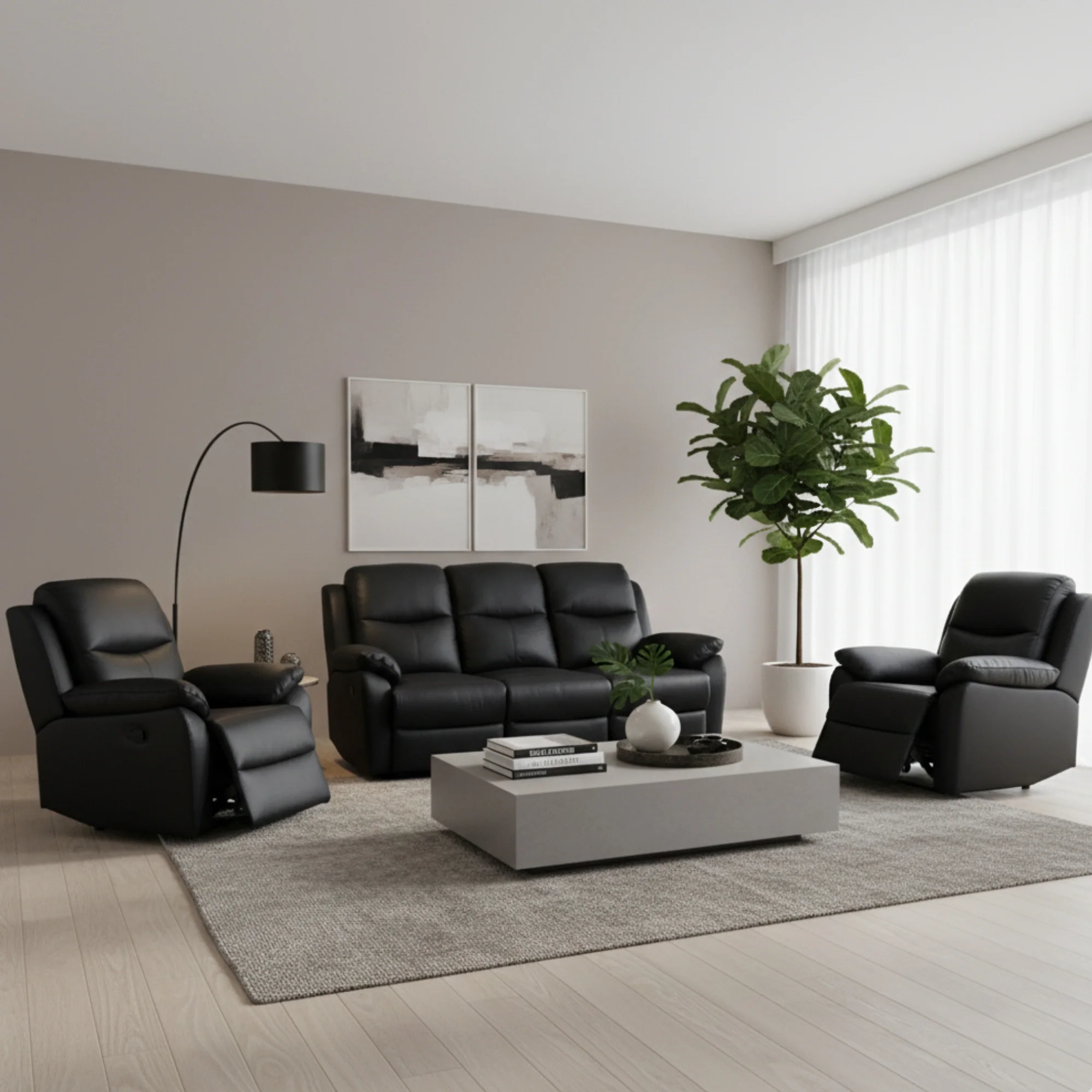 Duke 3+1+1 Seater Manual Recliner Genuine Leather Black