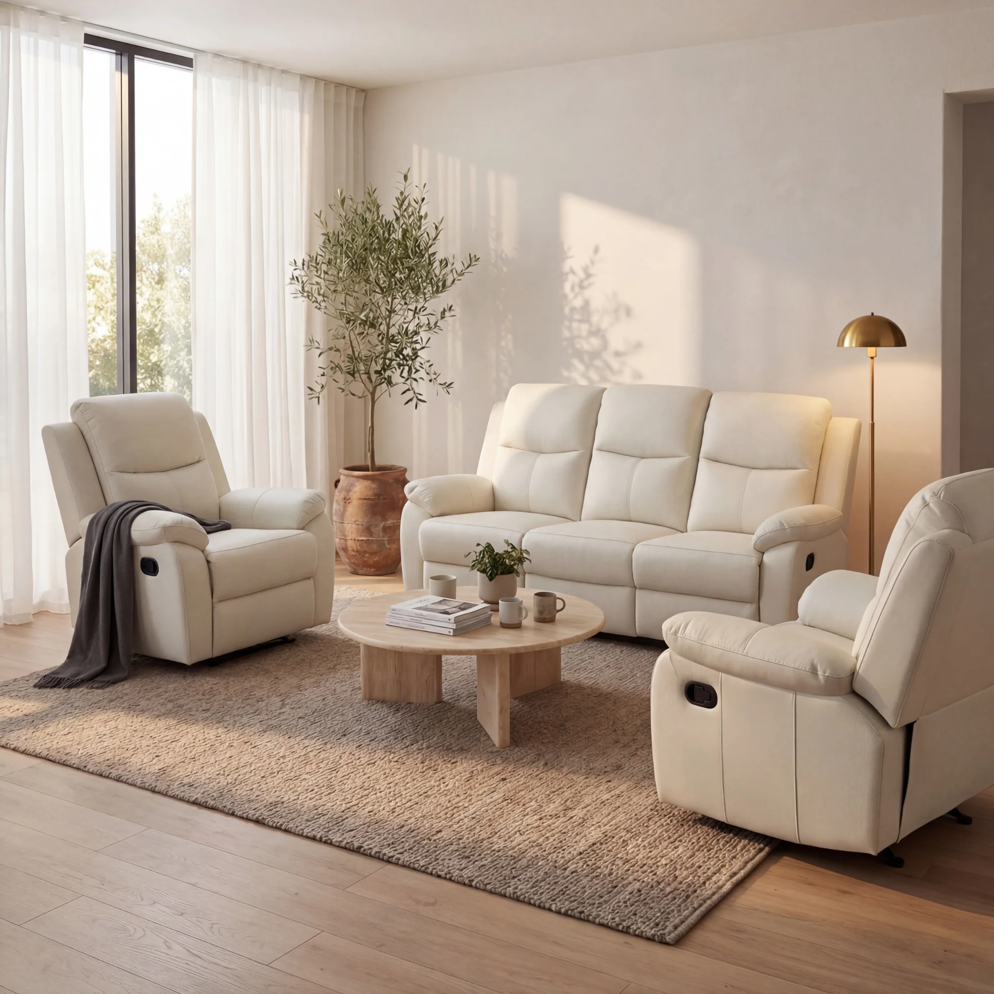 Duke 3+1+1 Seater Manual Recliner Genuine Leather Off White