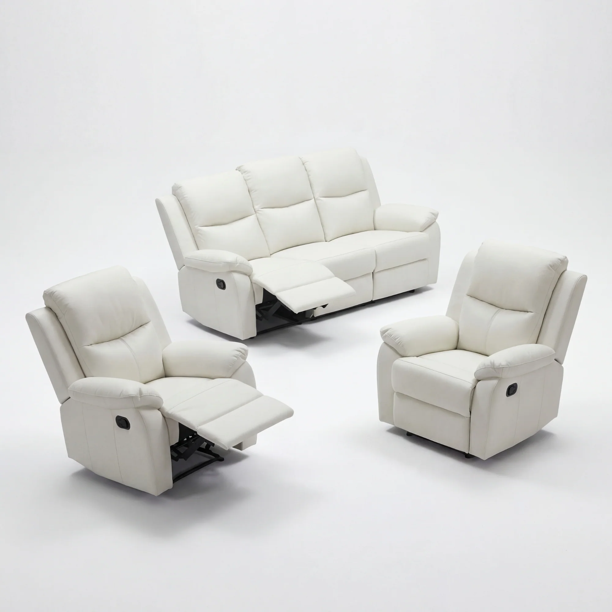 Duke 3+1+1 Seater Manual Recliner Genuine Leather Off White - Image 2