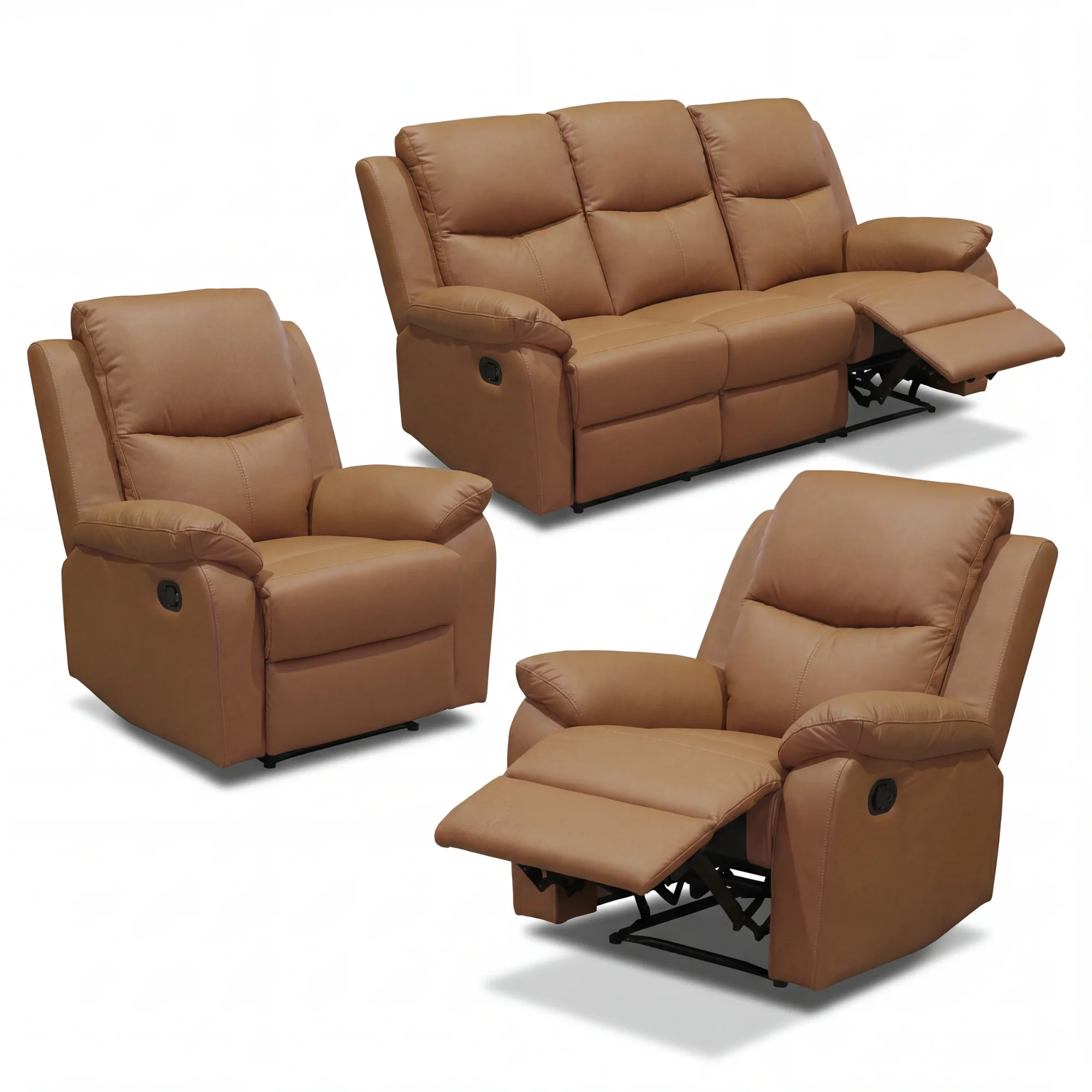Duke 3+1+1 Seater Manual Recliner Genuine Leather Tan - Image 2