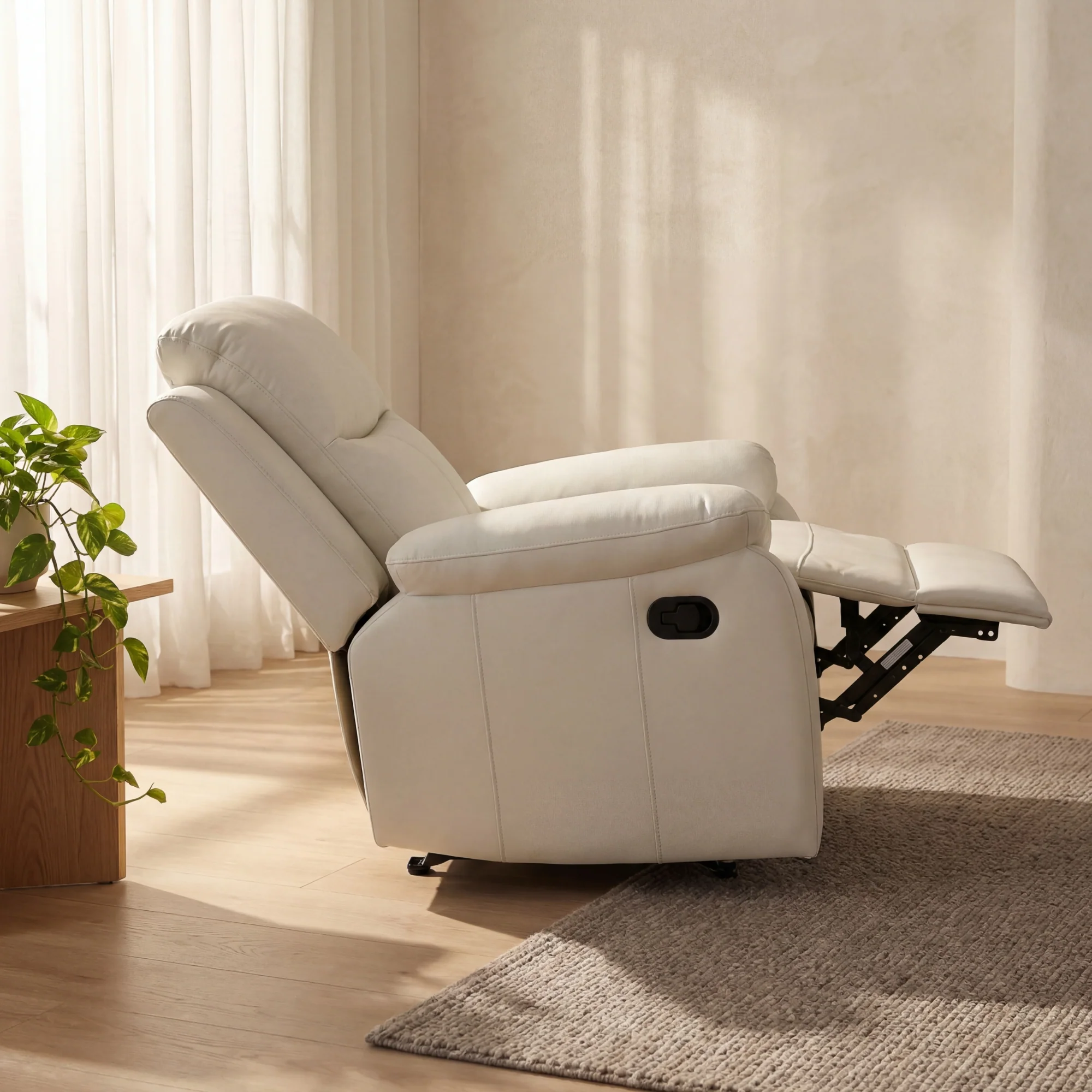 Duke Single Seater Manual Recliner Chair Genuine Leather Off White - Image 4