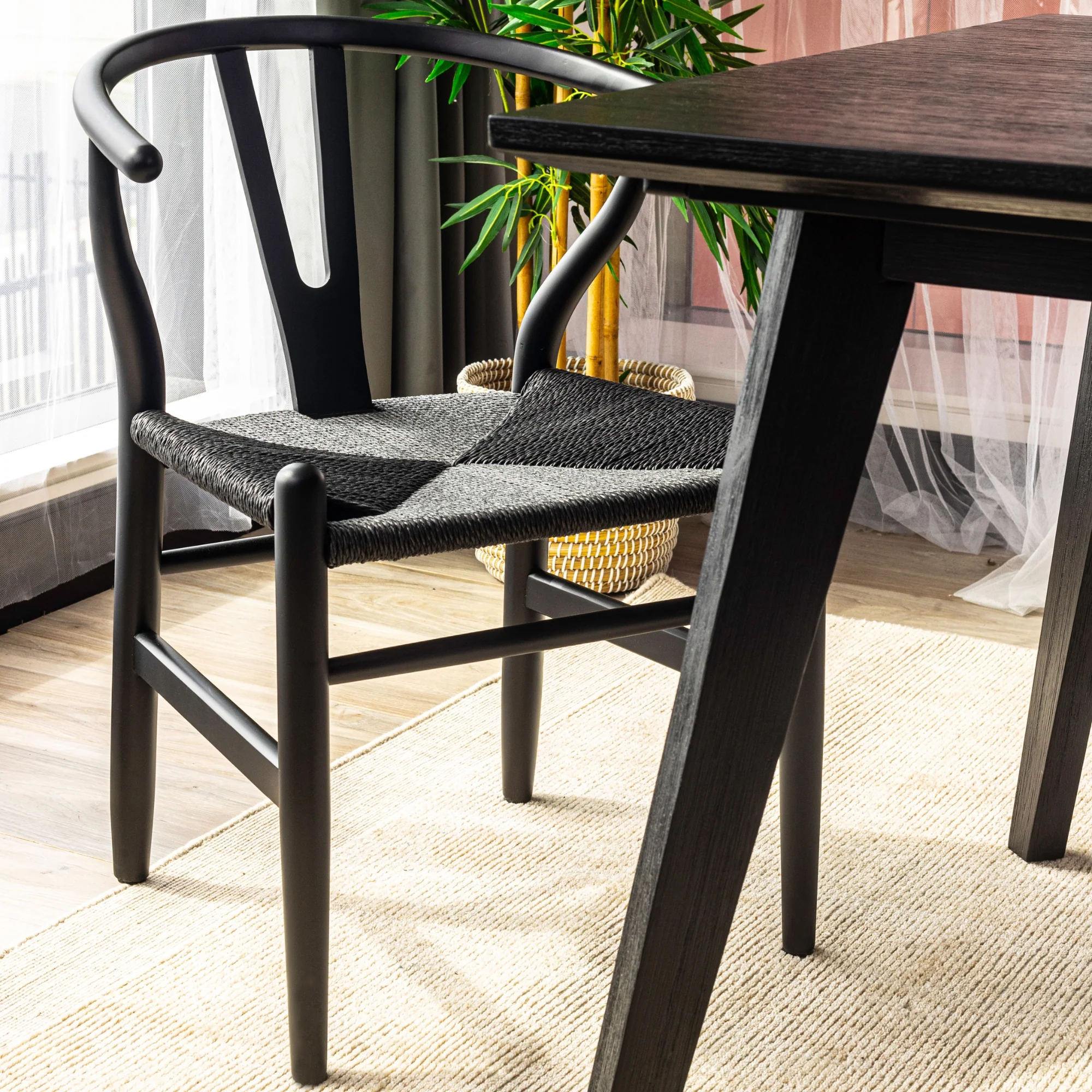 Ellen 2pc Set Wishbone Dining Chair Black - Image 2
