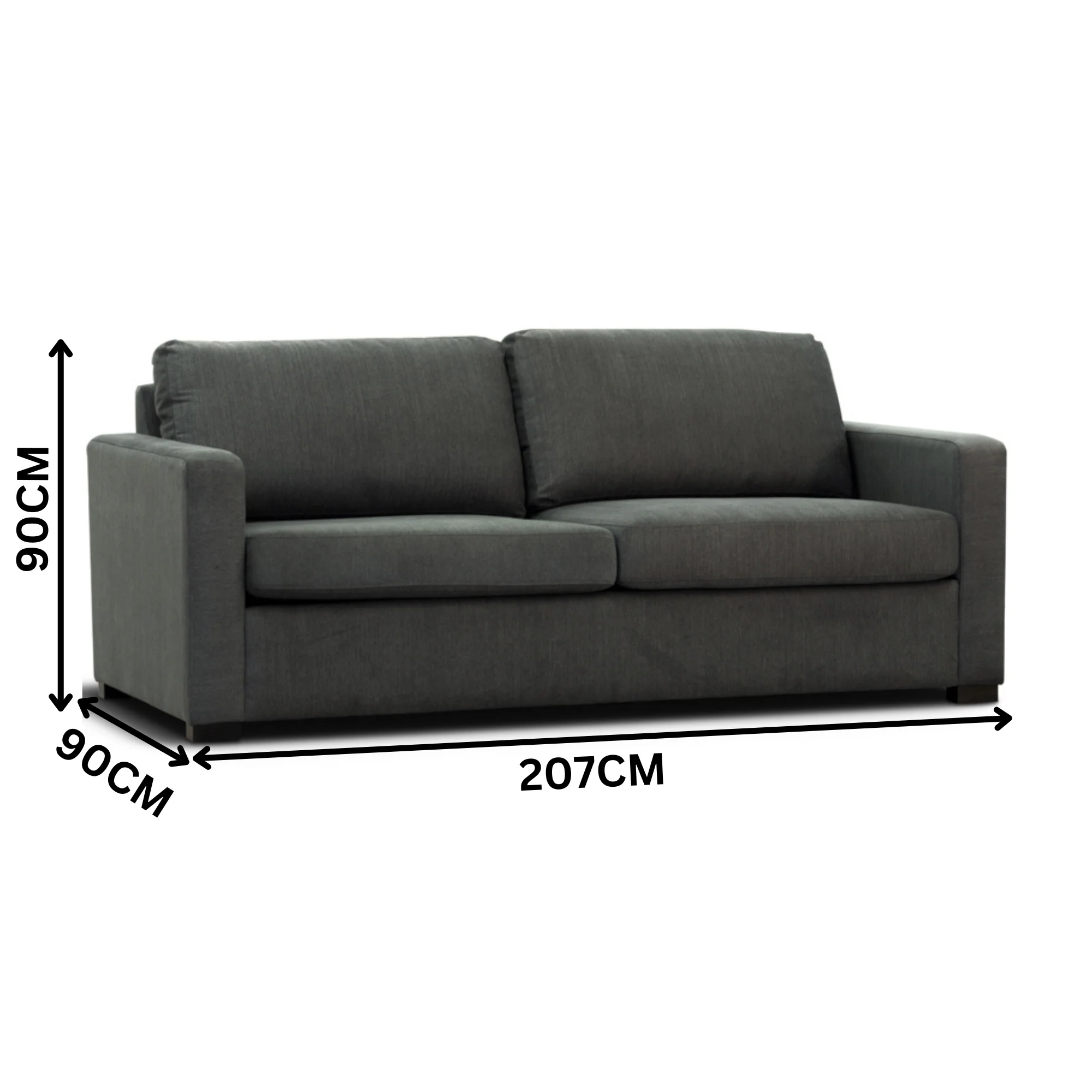 Felicity 2 Seater Fabric Queen Sofa Bed Memory Mattress Charcoal - Image 3