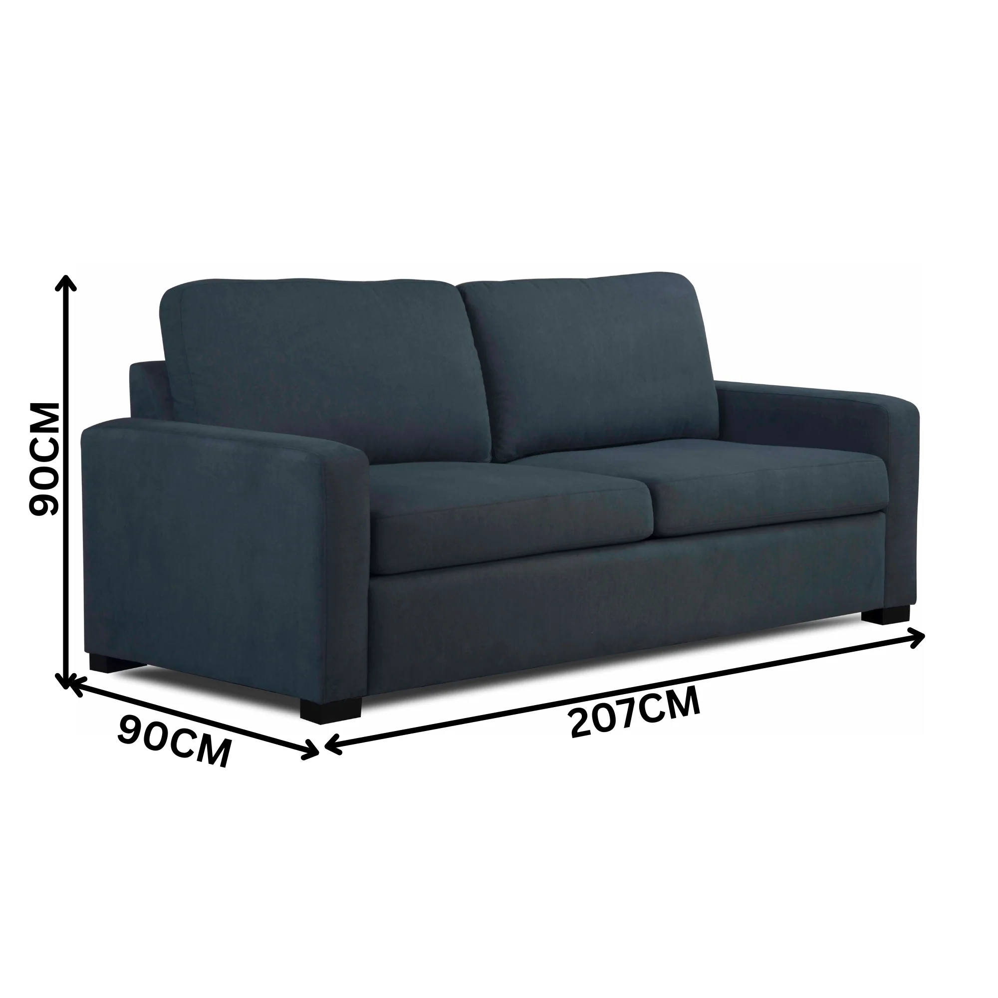 Felicity 2 Seater Fabric Queen Sofa Bed Memory Mattress Ink Blue - Image 3