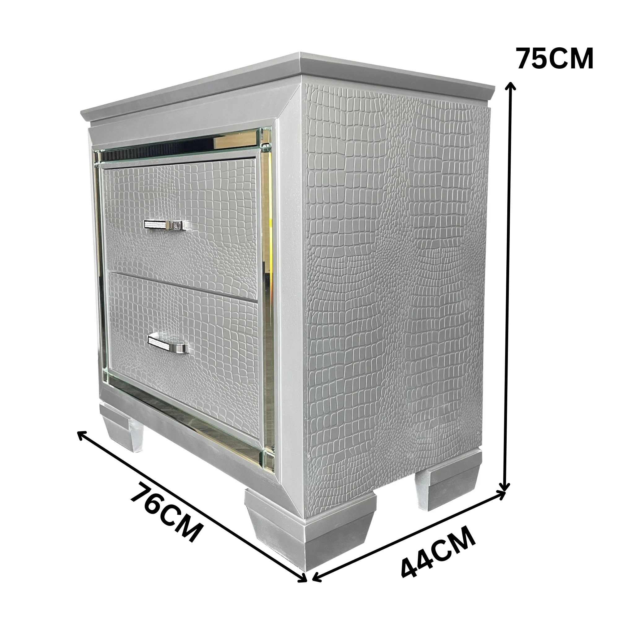 Flashy Bedside Table 2 Drawer Silver - Image 3