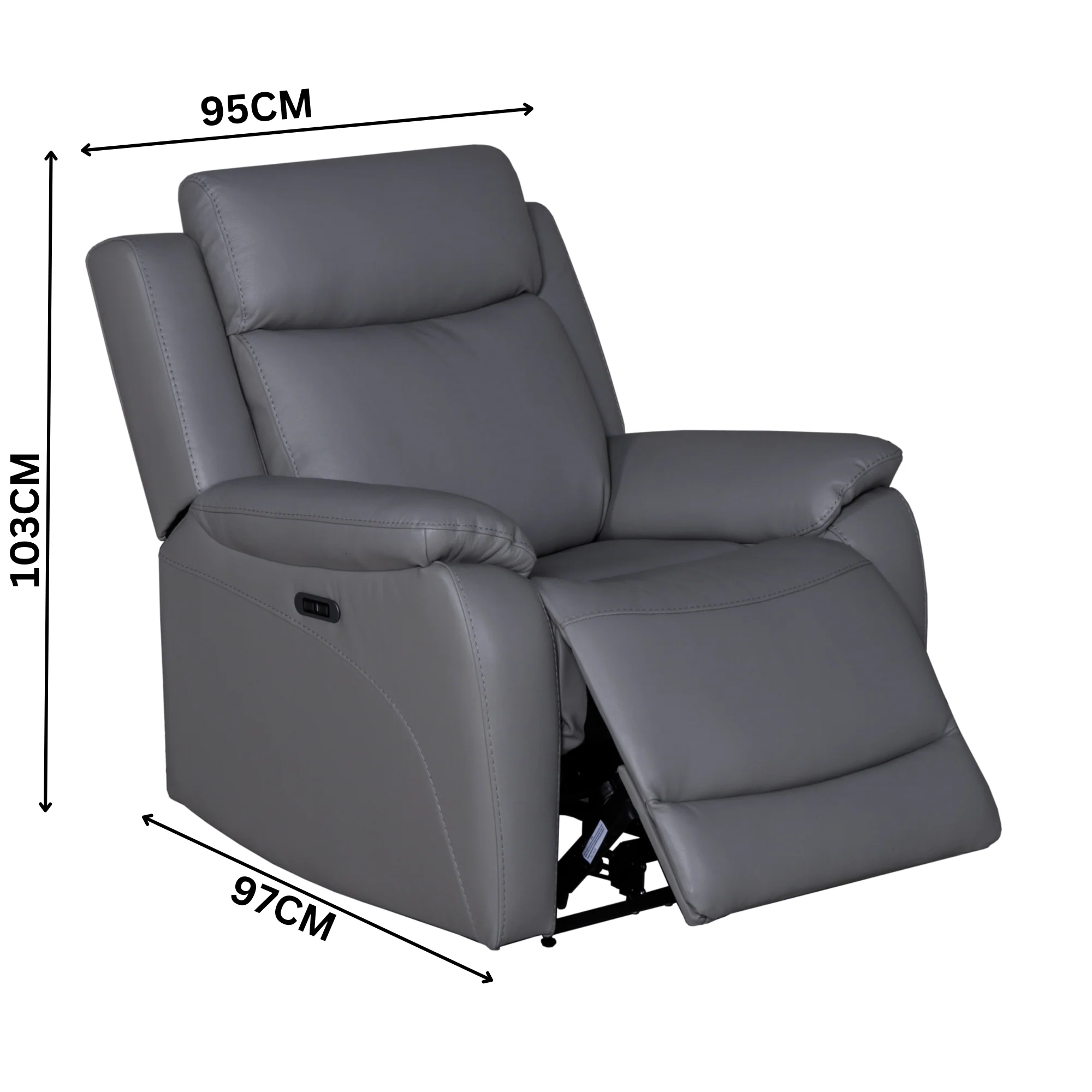 Flint 1 Seater Electric Recliner Chair Genuine Leather Graphite Grey - Image 2