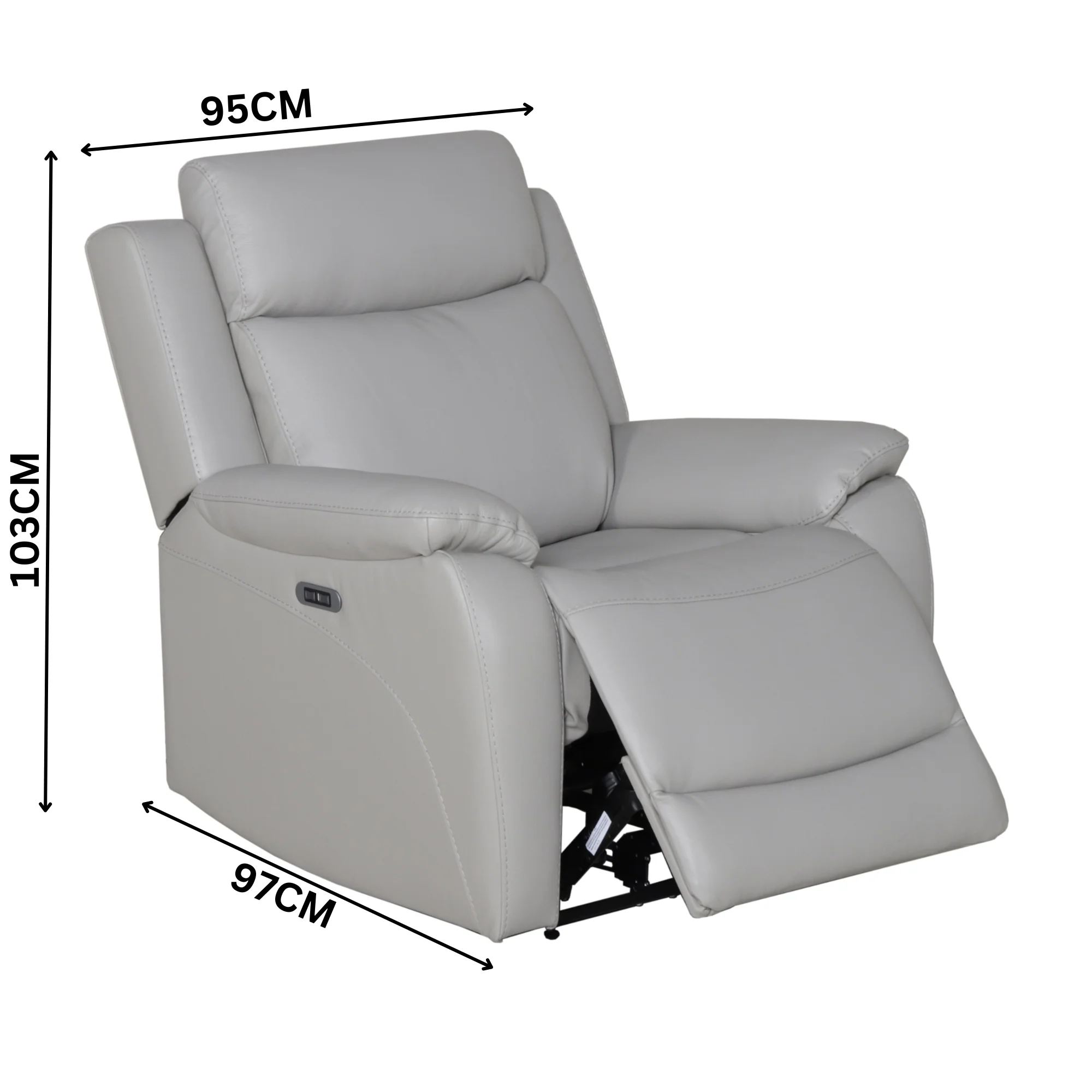 Flint 1 Seater Electric Recliner Chair Genuine Leather Light Grey - Image 2