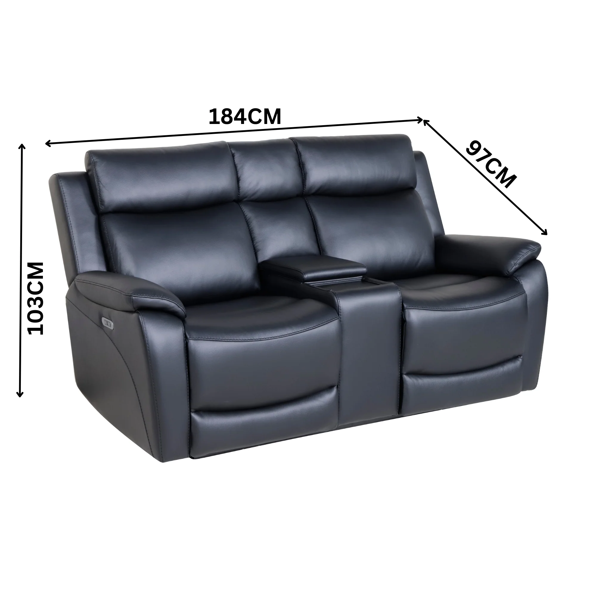 Flint 2 Seater Electric Recliner Genuine Leather Black - Image 3