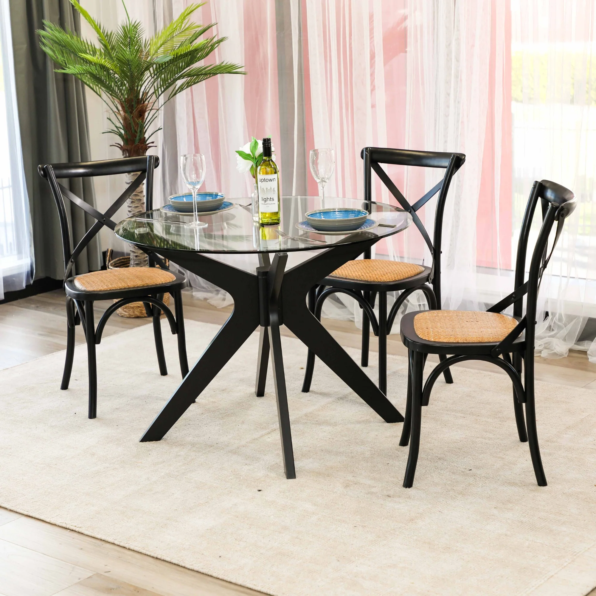 Forza 100cm Round Glass Dining Table Black - Image 2