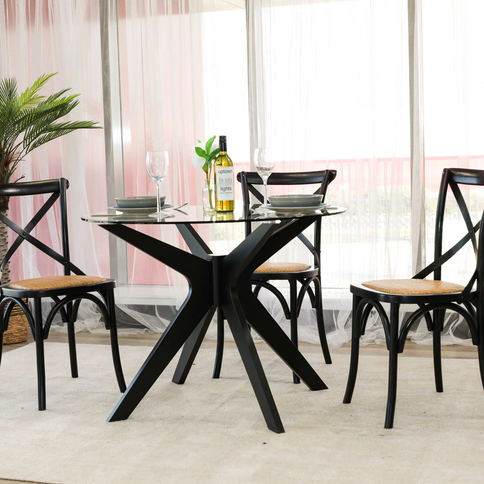 Forza 100cm Round Glass Dining Table Black - Image 6