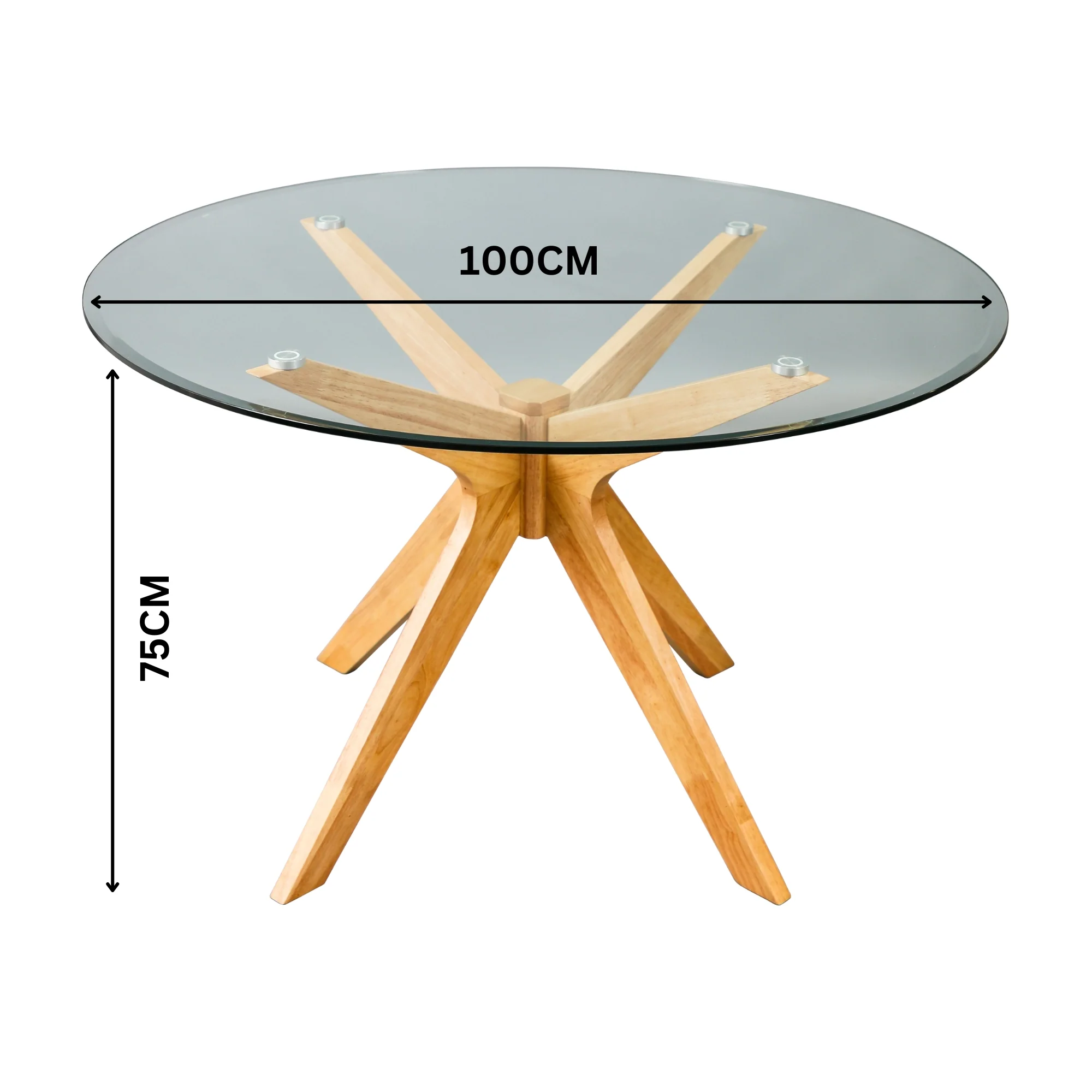 Forza 100cm Round Glass Dining Table Oak - Image 3