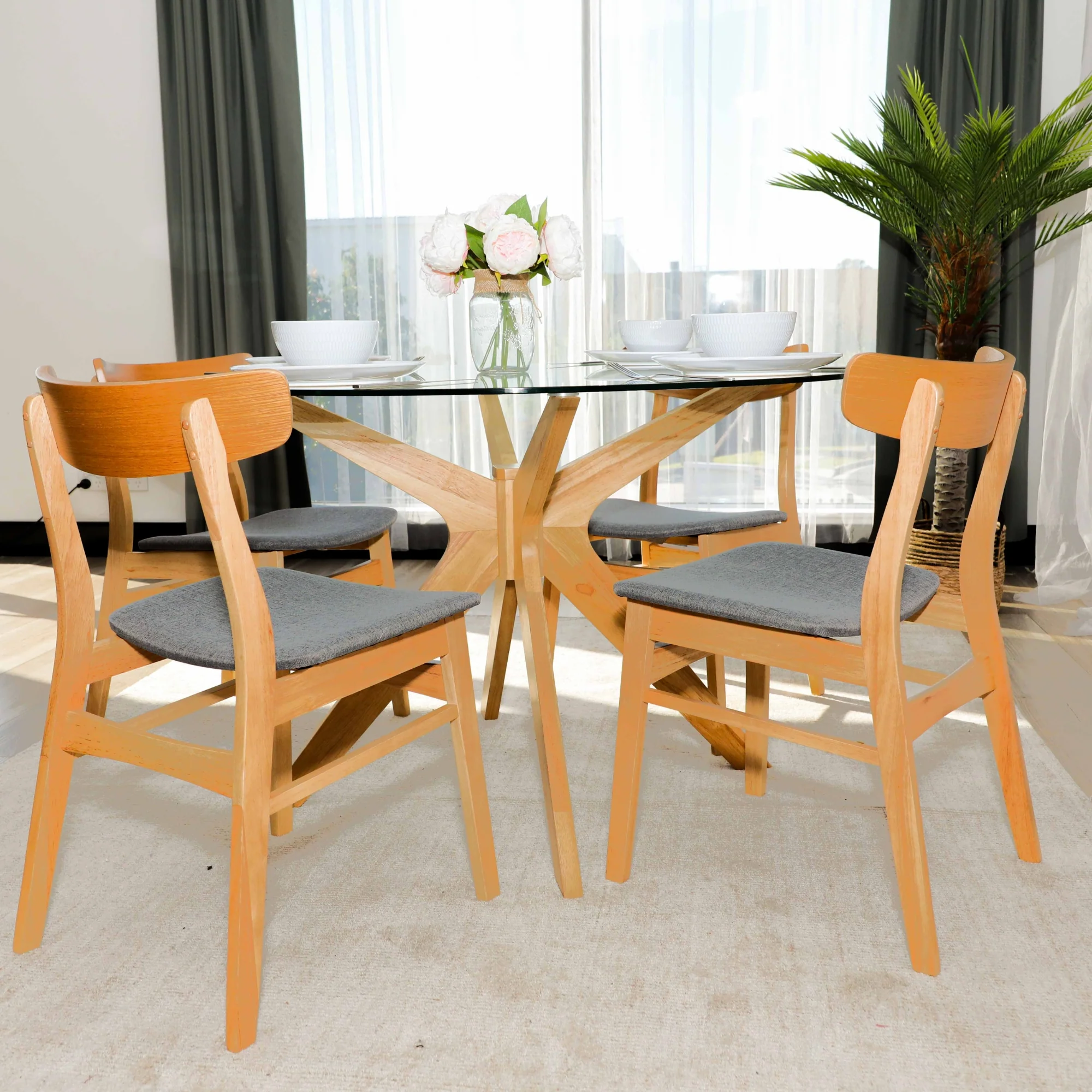 Forza 100cm Round Glass Dining Table Oak - Image 6