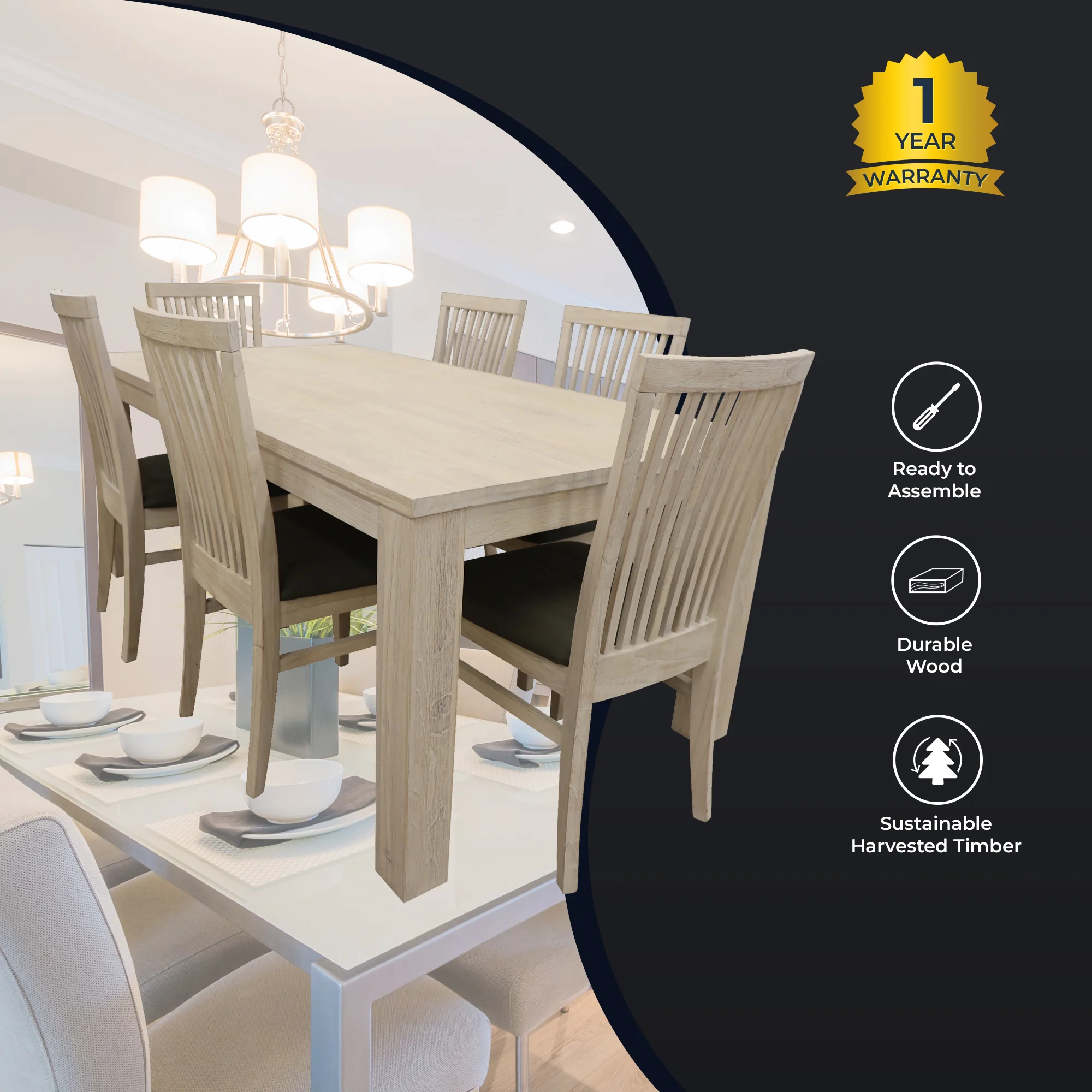 Foxglove 7pc 190cm Dining Table Chair Set - Image 3