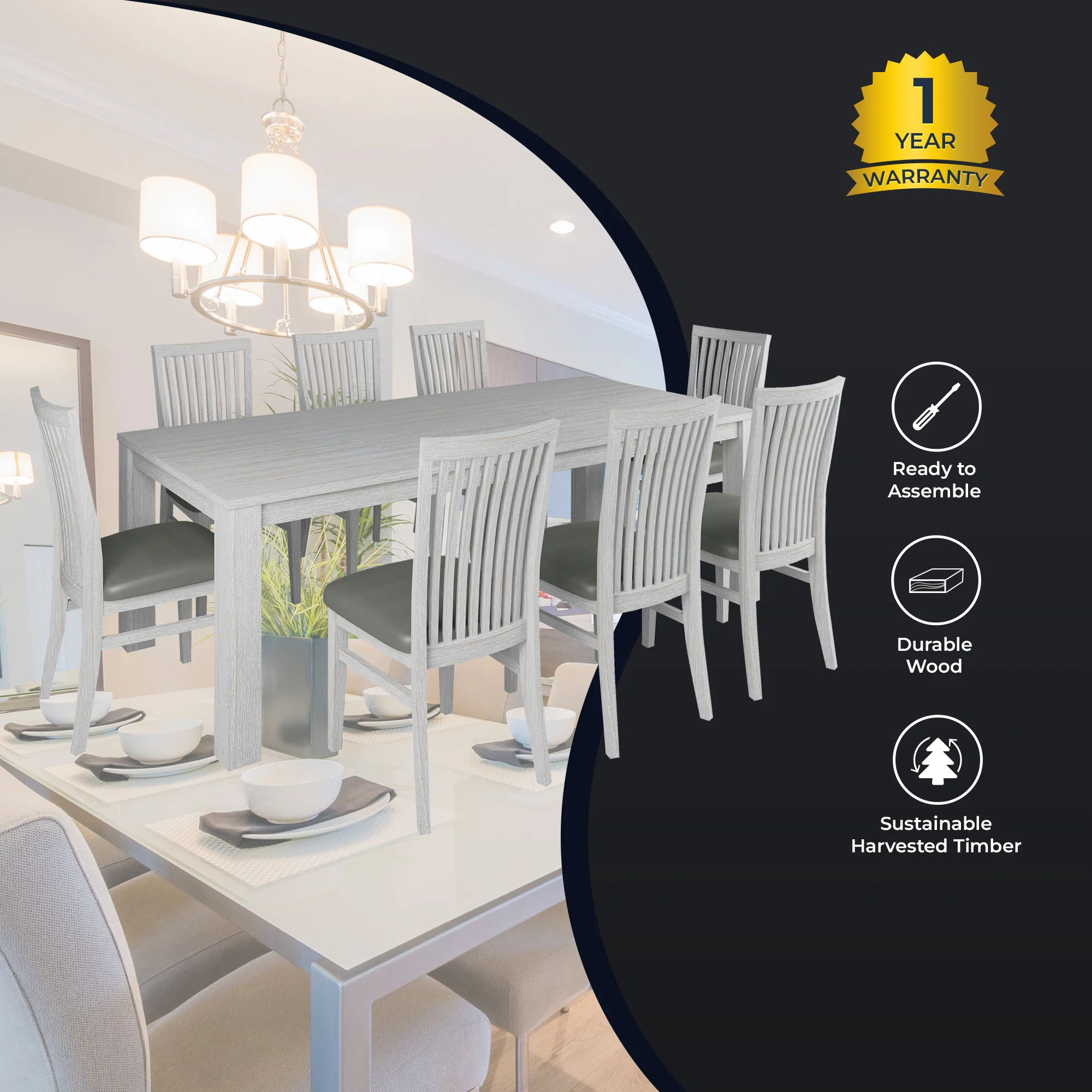 Foxglove 9pc 225cm Dining Table Chair Set - Image 3