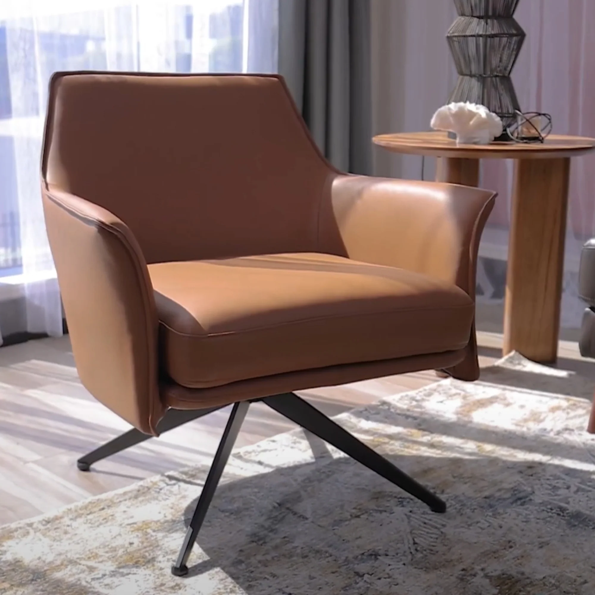 Freya Leather Swivel Occasional Chair - Image 7