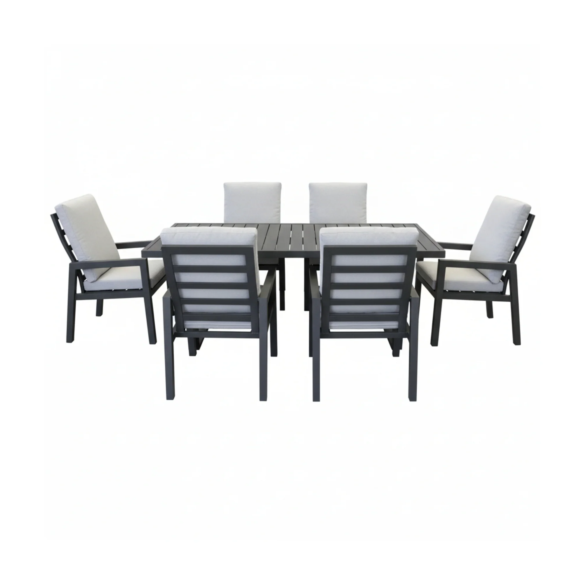 Furano 7pc Set Aluminium Outdoor Dining 200cm Table Chair Gunmetal Grey - Image 2