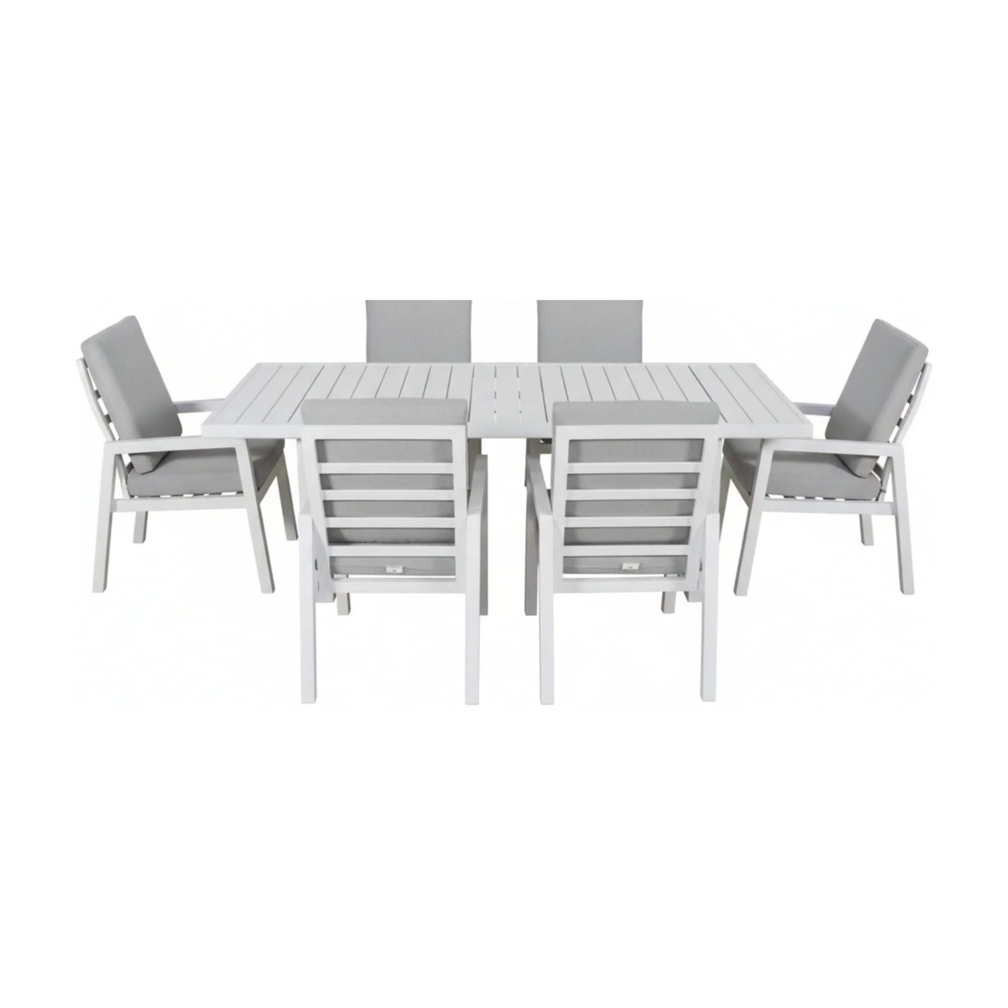 Furano 7pc Set Aluminium Outdoor Dining 200cm Table Chair White - Image 2
