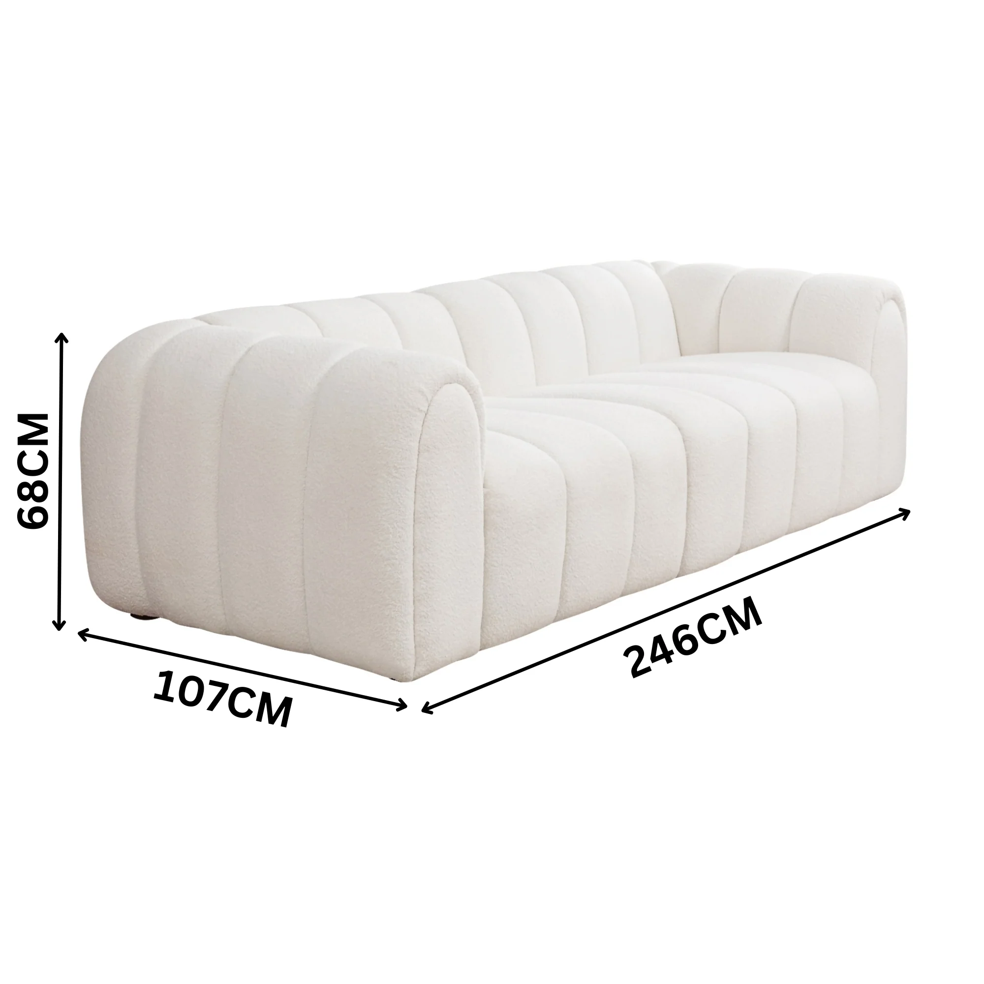 Gabriella 3 Seater Sofa Woven Fabric Boucle White - Image 3