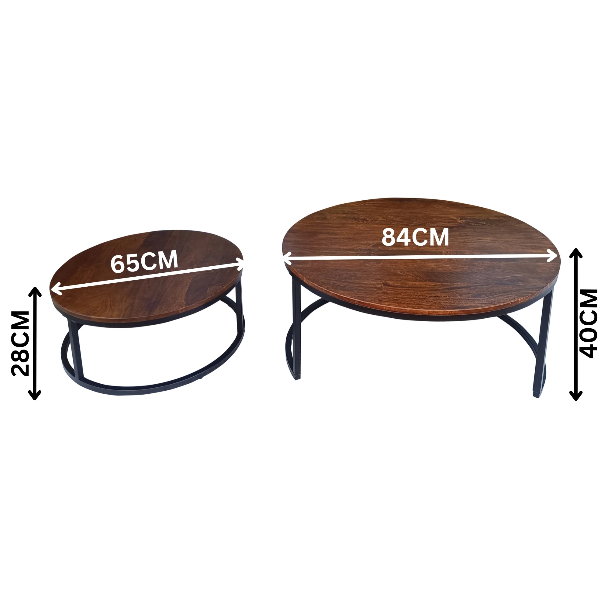 Gemini 2pc Set Round Nesting Coffee Table Mango Wood Top Walnut - Image 2