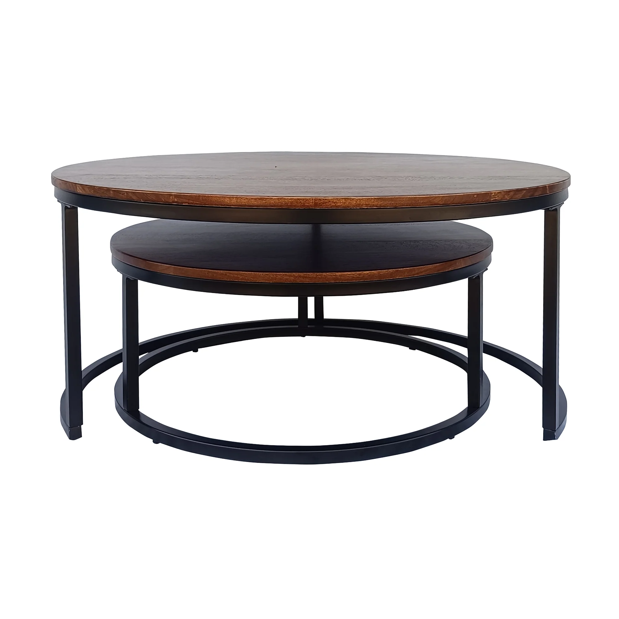 Gemini 2pc Set Round Nesting Coffee Table Mango Wood Top Walnut - Image 3