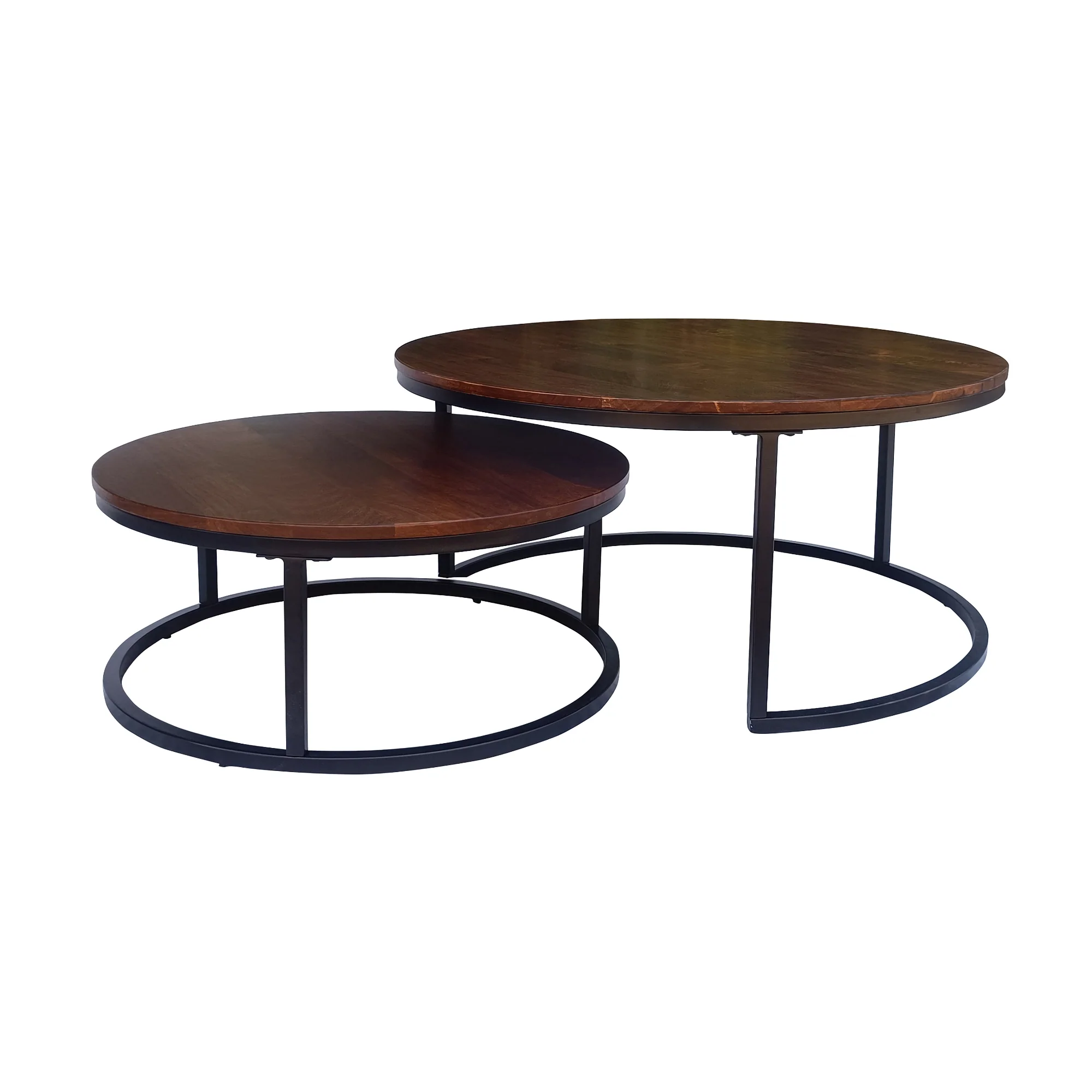 Gemini 2pc Set Round Nesting Coffee Table Mango Wood Top Walnut - Image 6