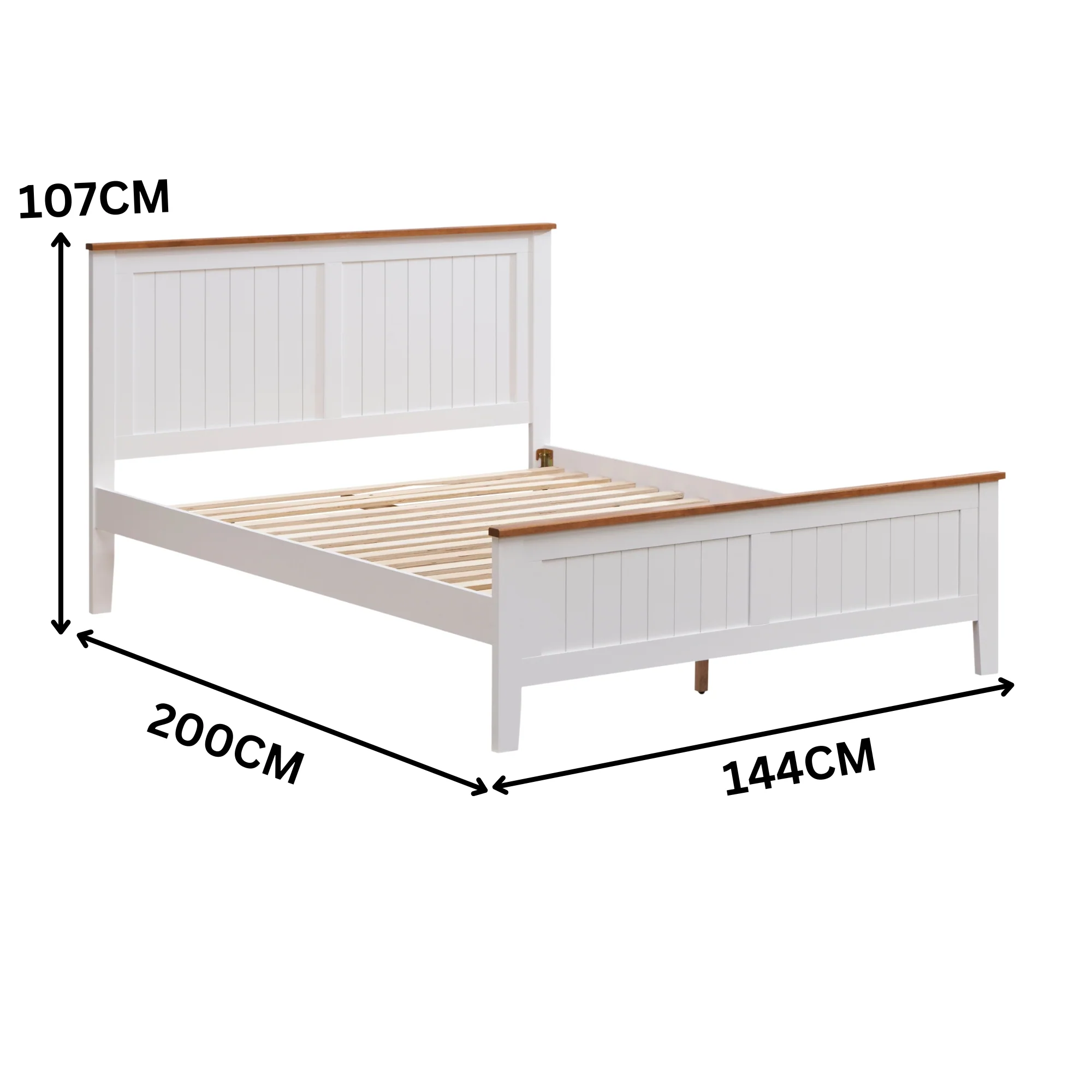 Harbourview 4pc Set Double Bedroom Suite Bed Frame Bedside Table Tallboy Brown White - Image 3