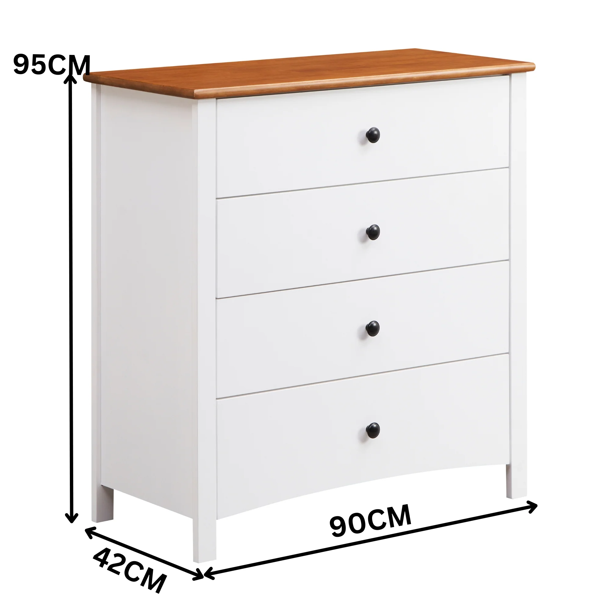 Harbourview 4pc Set Double Bedroom Suite Bed Frame Bedside Table Tallboy Brown White - Image 4