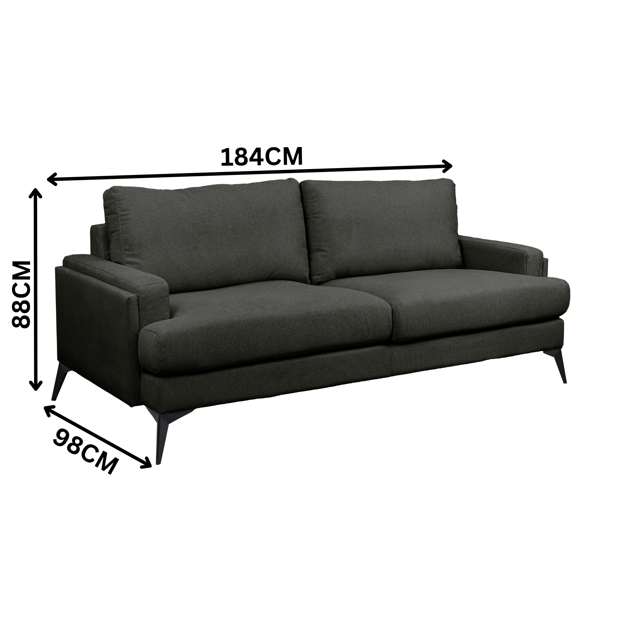 Harry 2 Seater Fabric Sofa Dark Grey - Image 3
