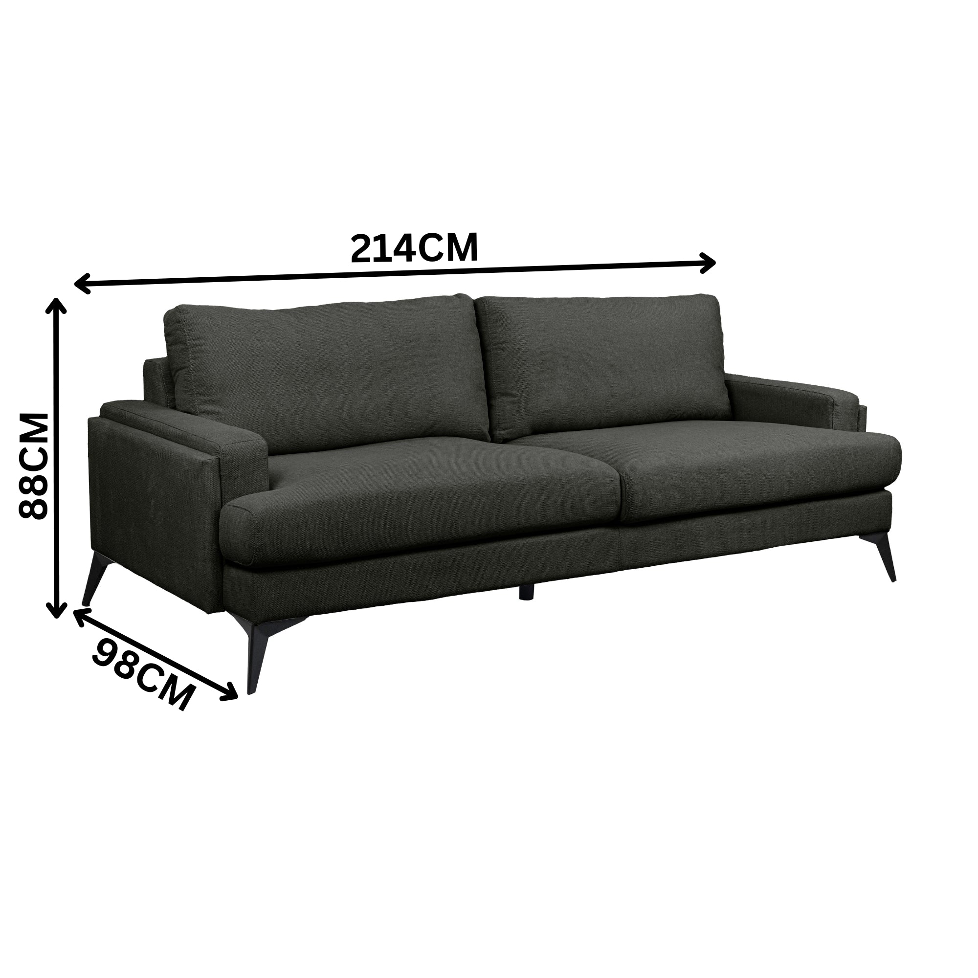 Harry 3 Seater Fabric Sofa Dark Grey - Image 3