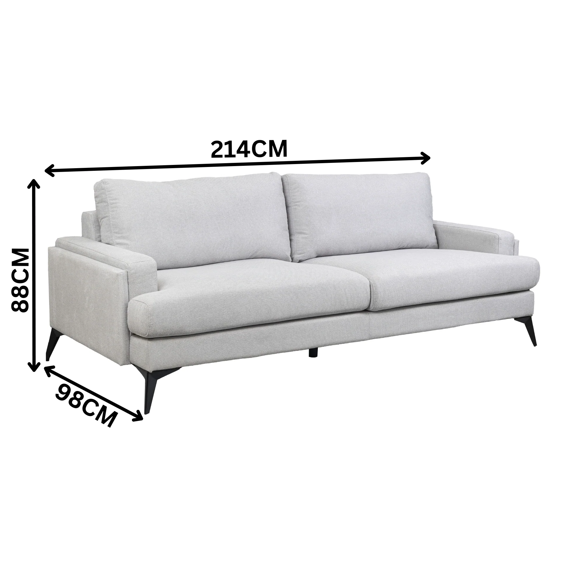 Harry 3 Seater Fabric Sofa Light Grey - Image 3