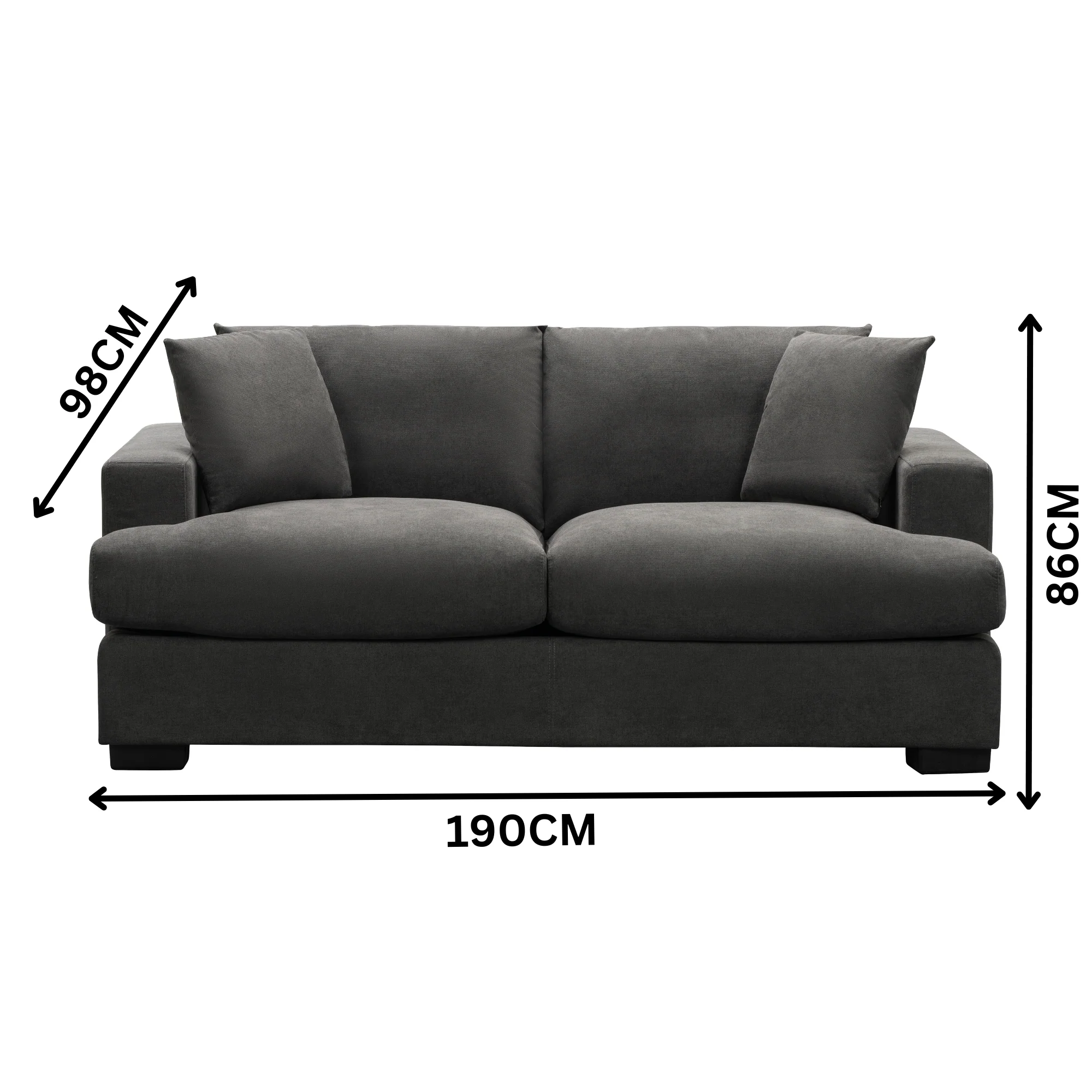 Hecate 2 Seater Fabric Sofa Lounge Dark Grey - Image 3