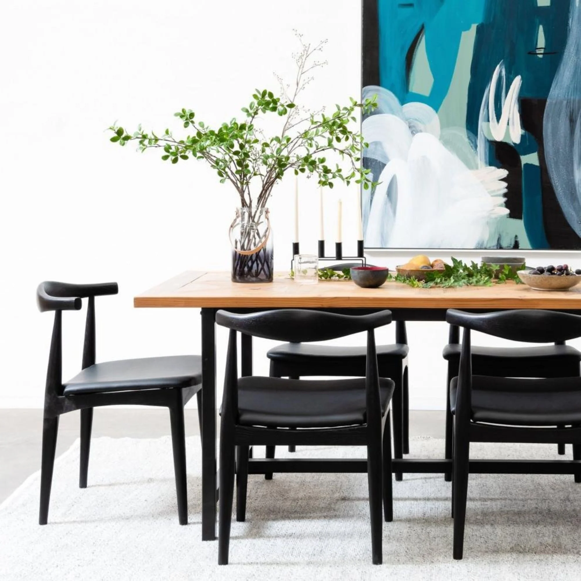 Henrik 2pc Set Dining Chair Replica Hans Wenger Elbow Black - Image 2