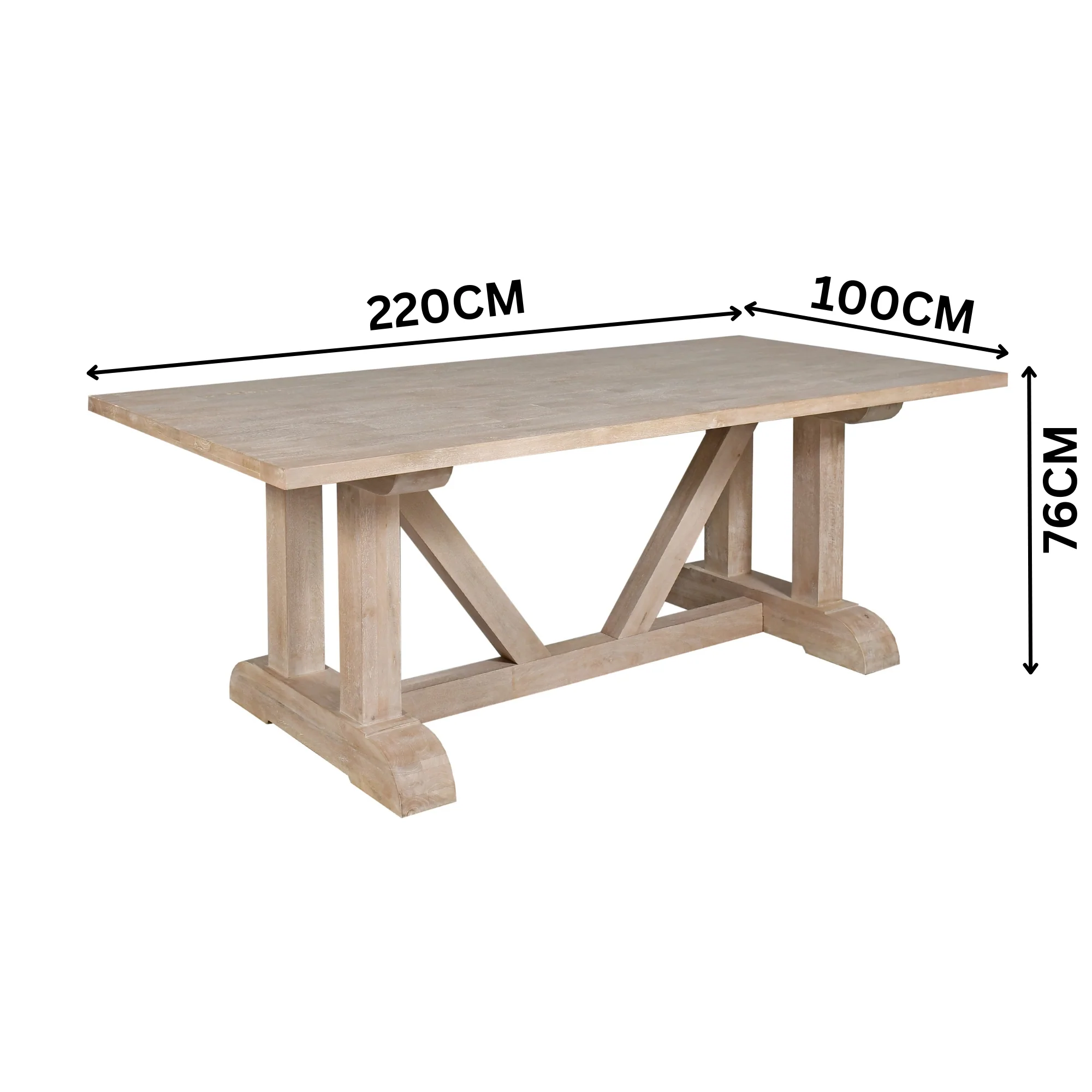 Hercules 220cm Solid Timber Dining Table Wash White - Image 3