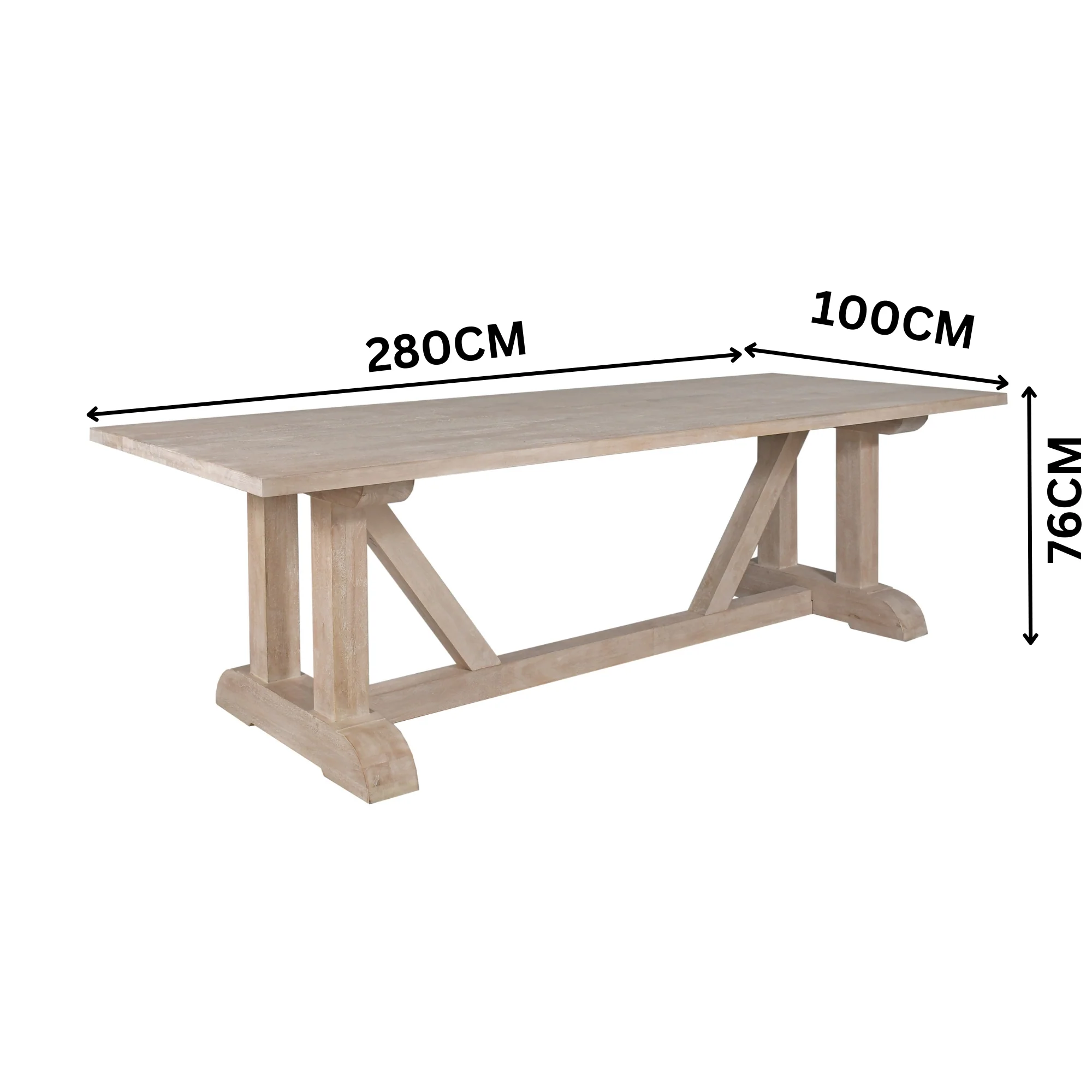 Hercules 280cm Solid Timber Dining Table Wash White - Image 3
