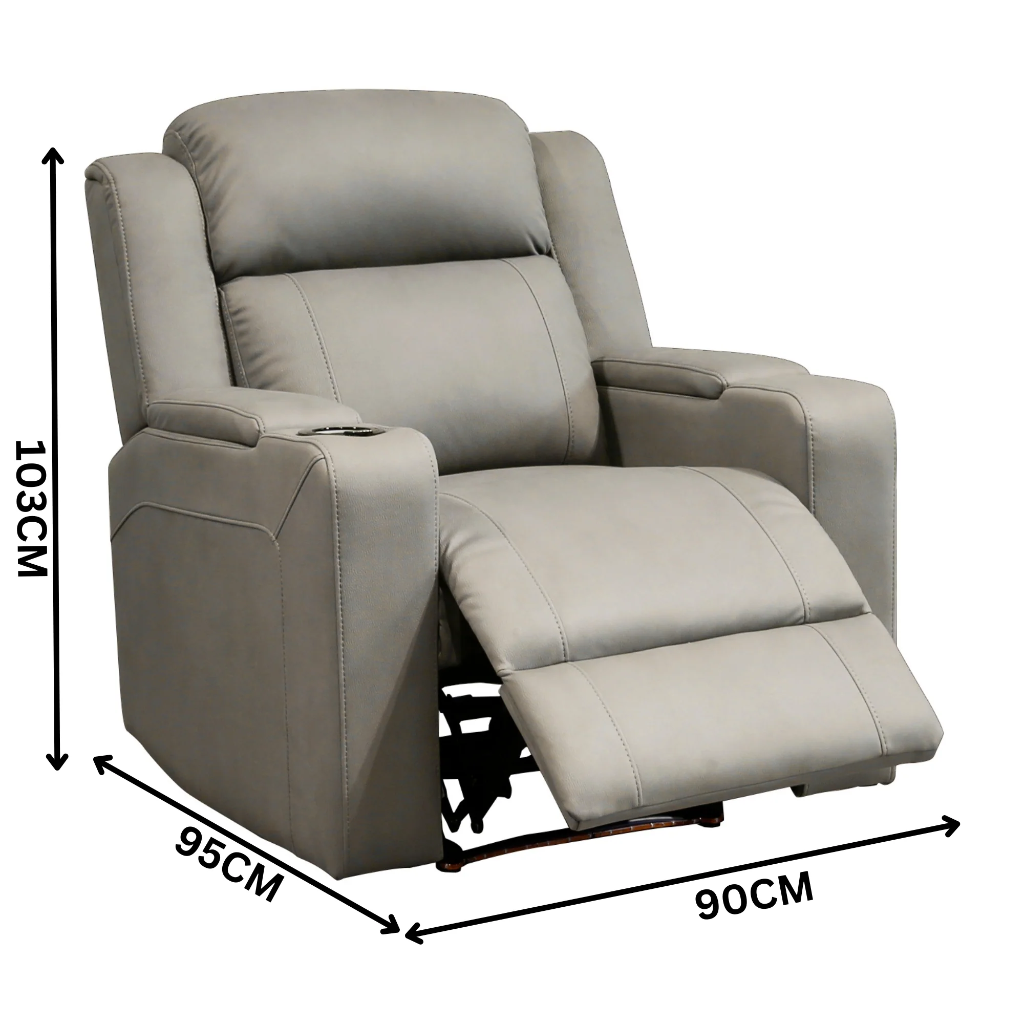 Homie 1 Seater Electric Recliner Sofa Rhino Suede Fabric Lounge Grey - Image 3