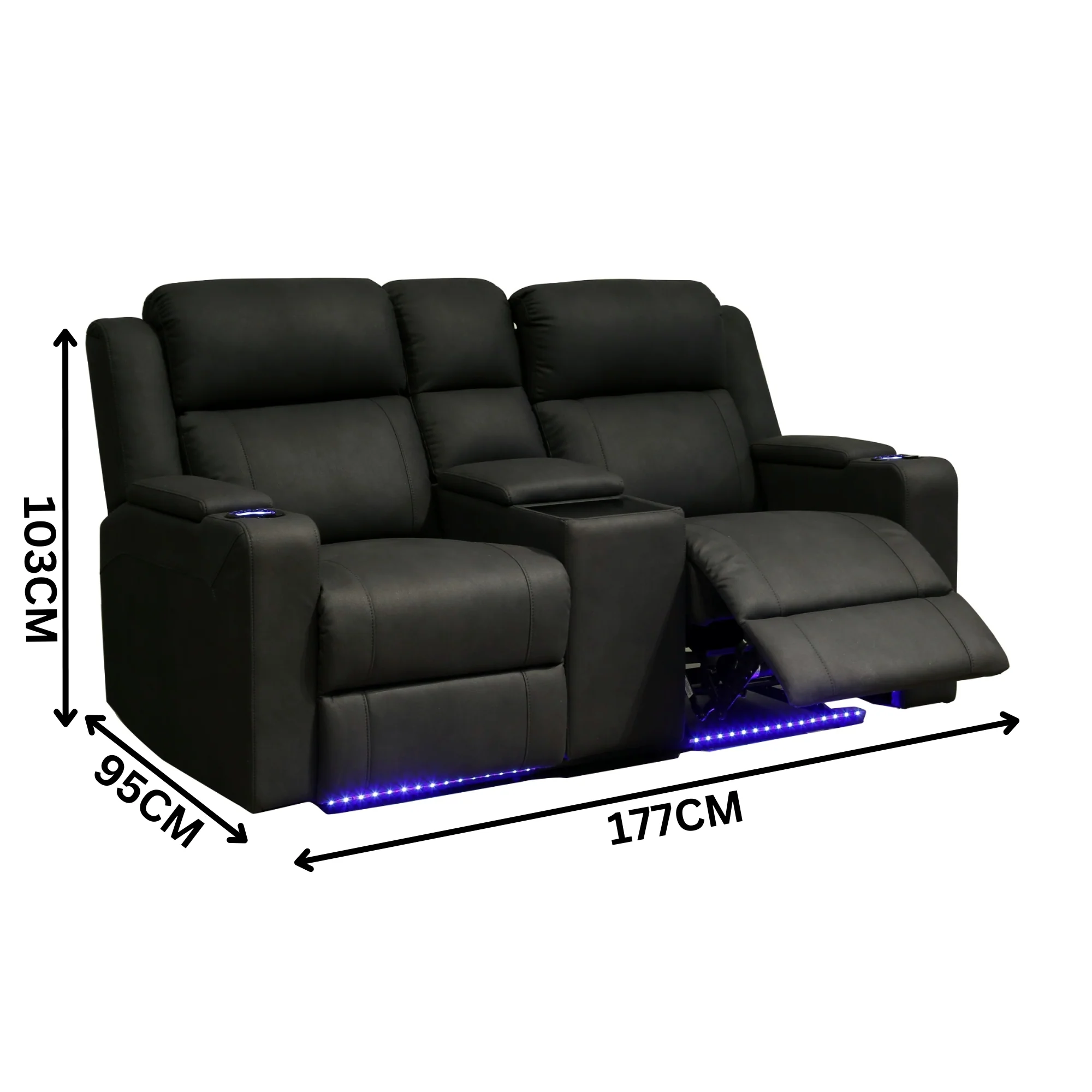 Homie 2 Seater Electric Recliner Sofa Rhino Suede Fabric Lounge Black - Image 3